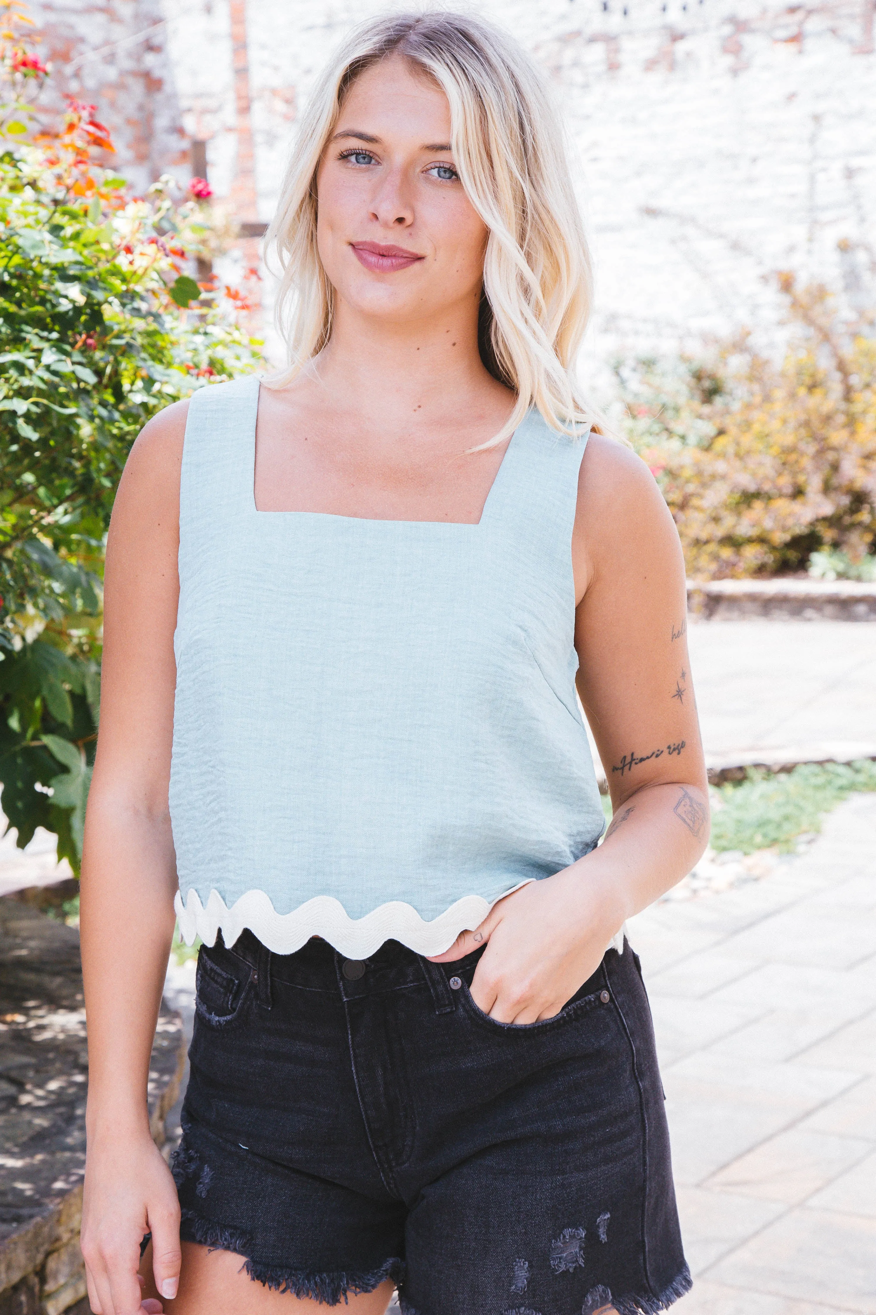 Josephine Square Neck Crop Top, Sage sold by North & Main Clothing Company product image thumbnail 5