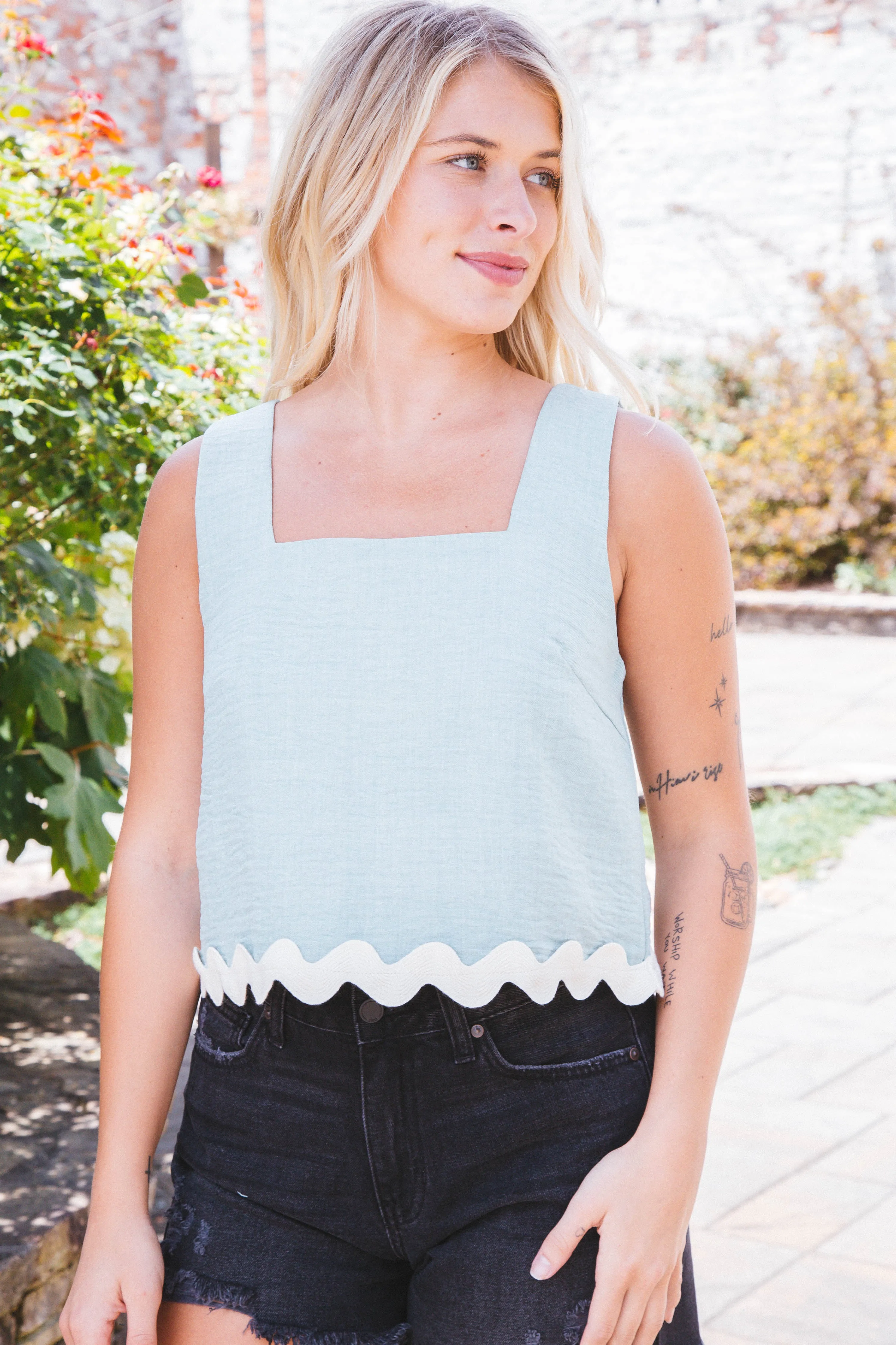 Josephine Square Neck Crop Top, Sage sold by North & Main Clothing Company product image thumbnail 2