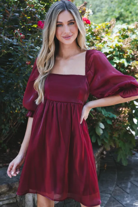 Lost In Love Babydoll Dress, Burgundy sold by North & Main Clothing Company