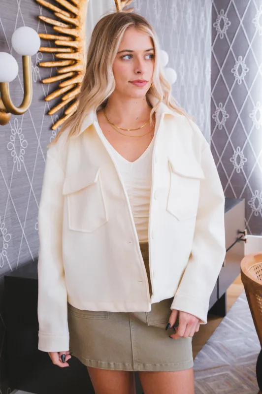 Adalyn Flap Pocket Button Up Jacket, Cream sold by North & Main Clothing Company