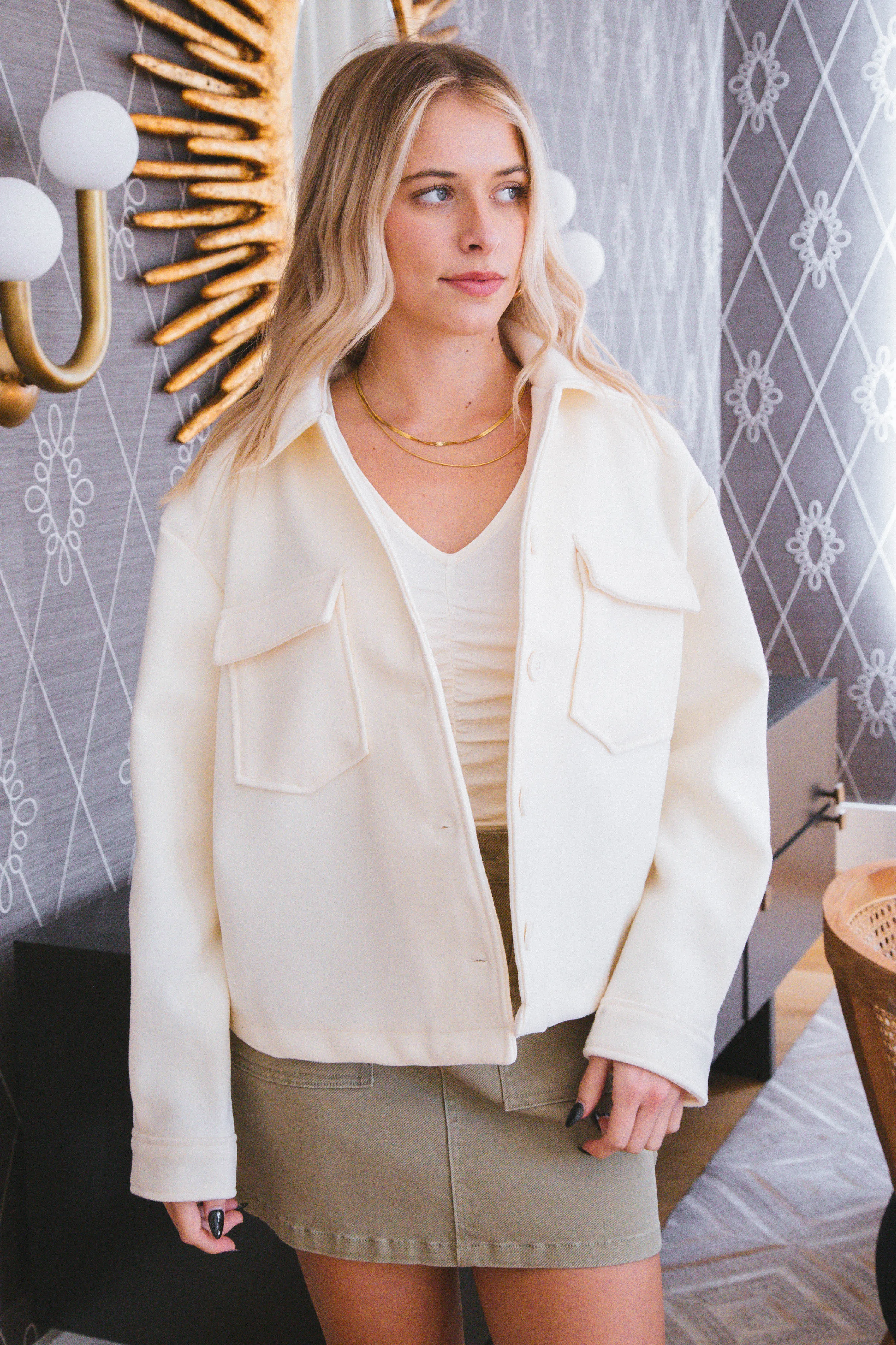 Adalyn Flap Pocket Button Up Jacket, Cream sold by North & Main Clothing Company