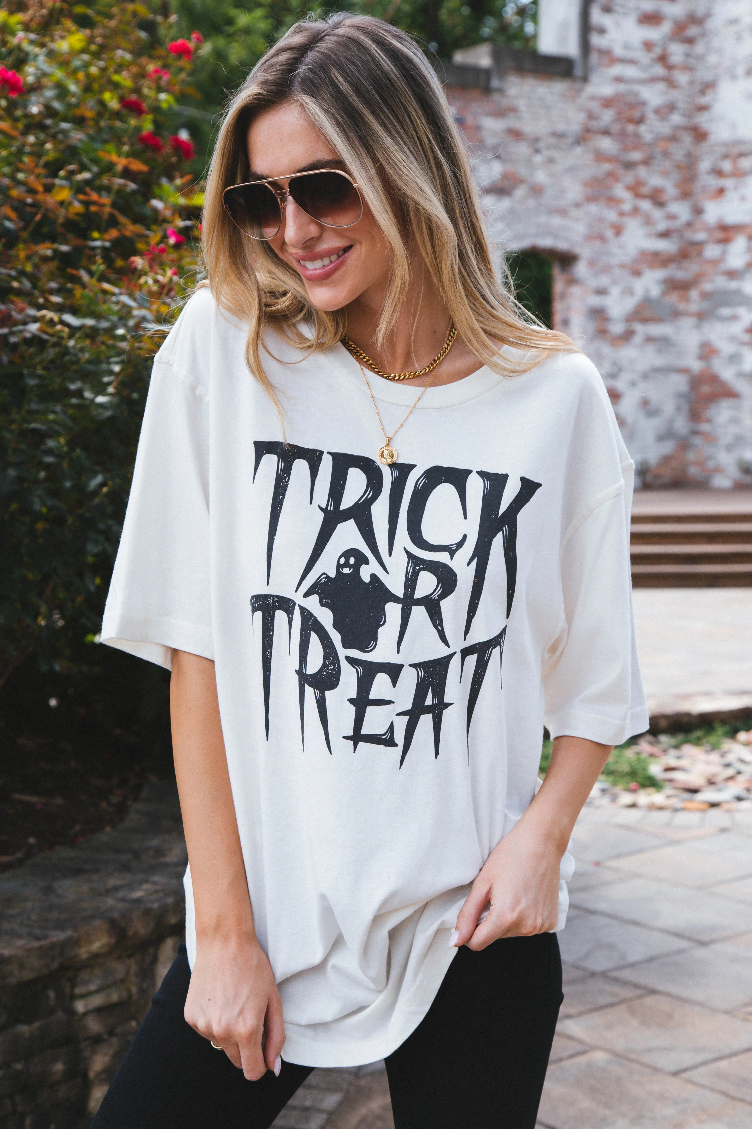 Trick Or Treat Graphic Tee, Vintage White sold by North & Main Clothing Company
