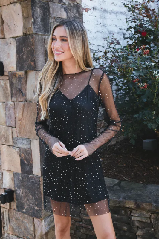 Era Mesh Jeweled Dress, Black sold by North & Main Clothing Company