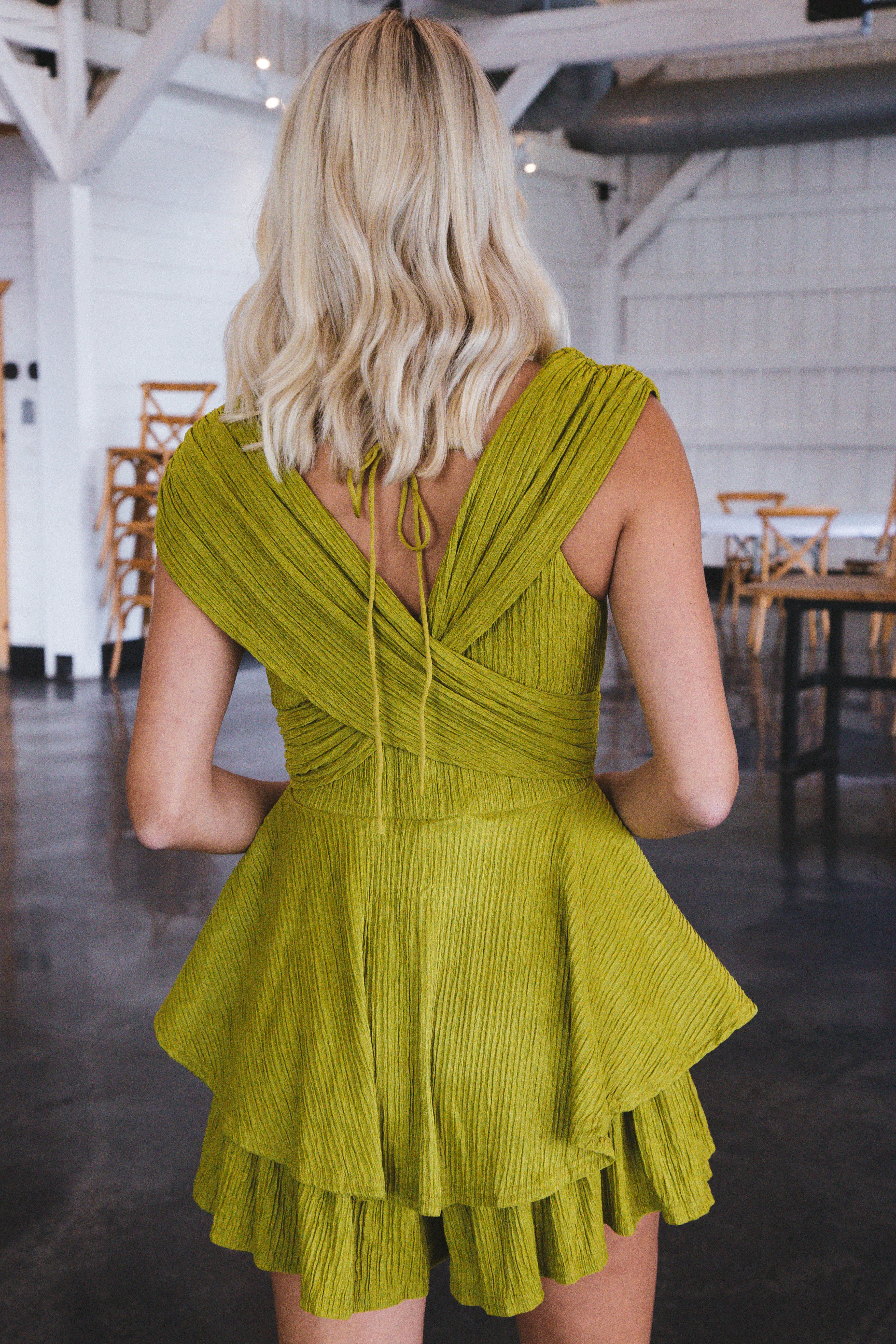 Fiona Off The Shoulder Romper, Dusty Lime sold by North & Main Clothing Company product image thumbnail 4
