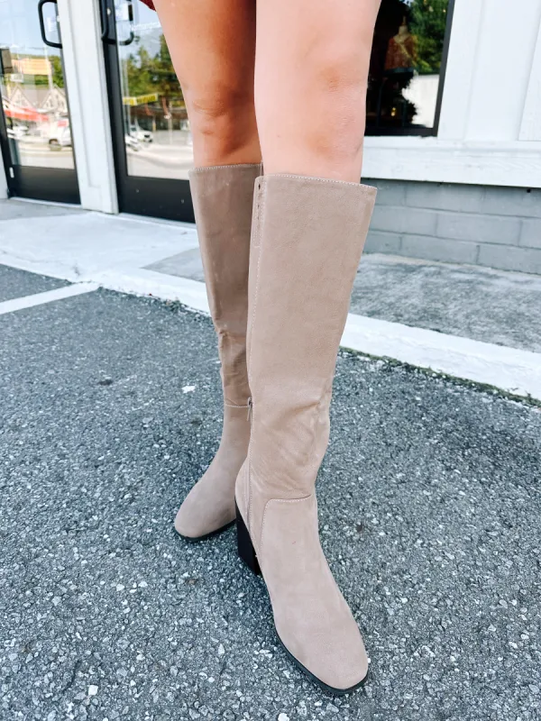Soundscape Knee High Dress Boot, Taupe Nubuck made by North & Main Clothing Company