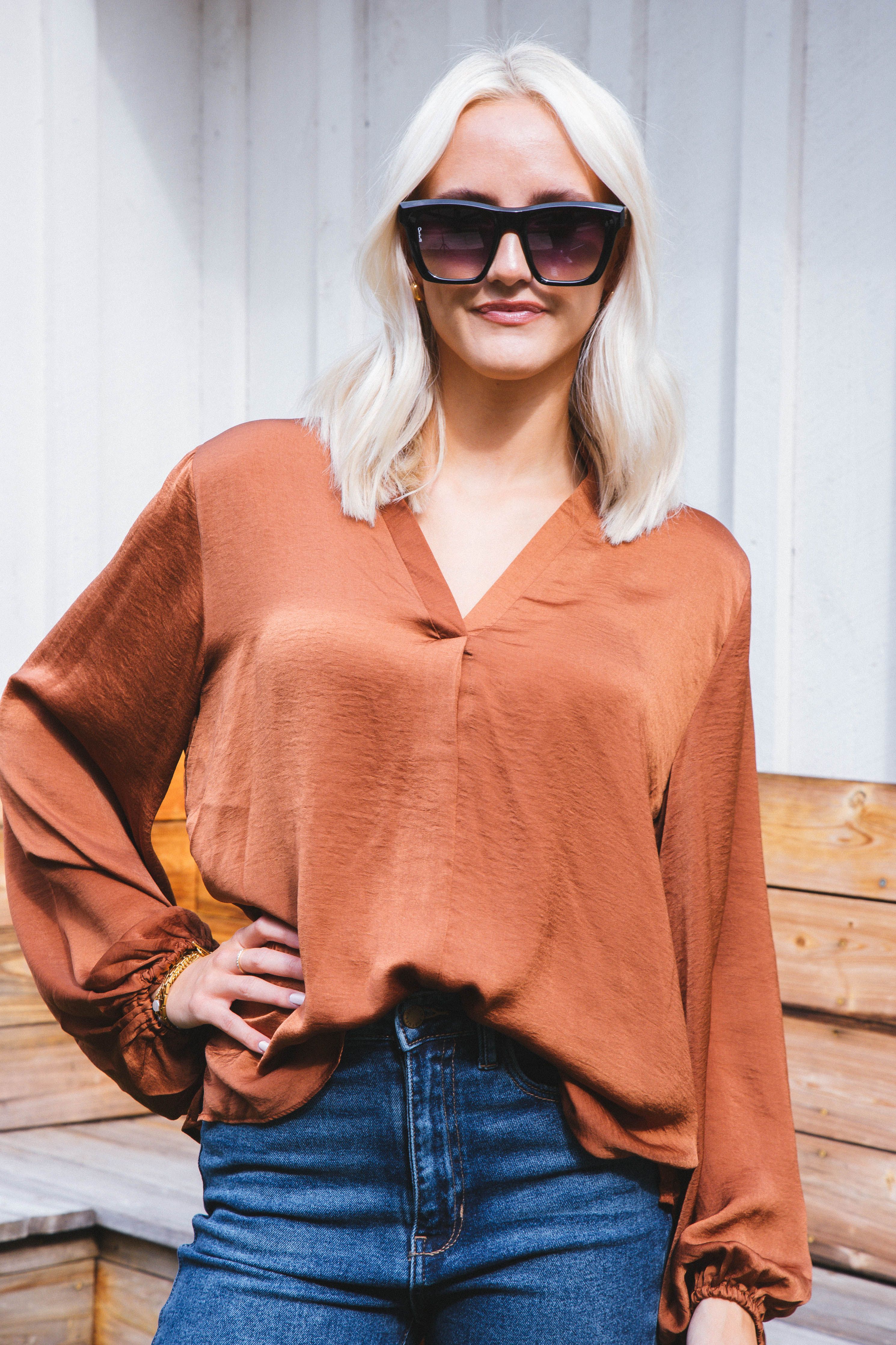 Wrennlyn Woven Blouse, Camel sold by North & Main Clothing Company product image thumbnail 2