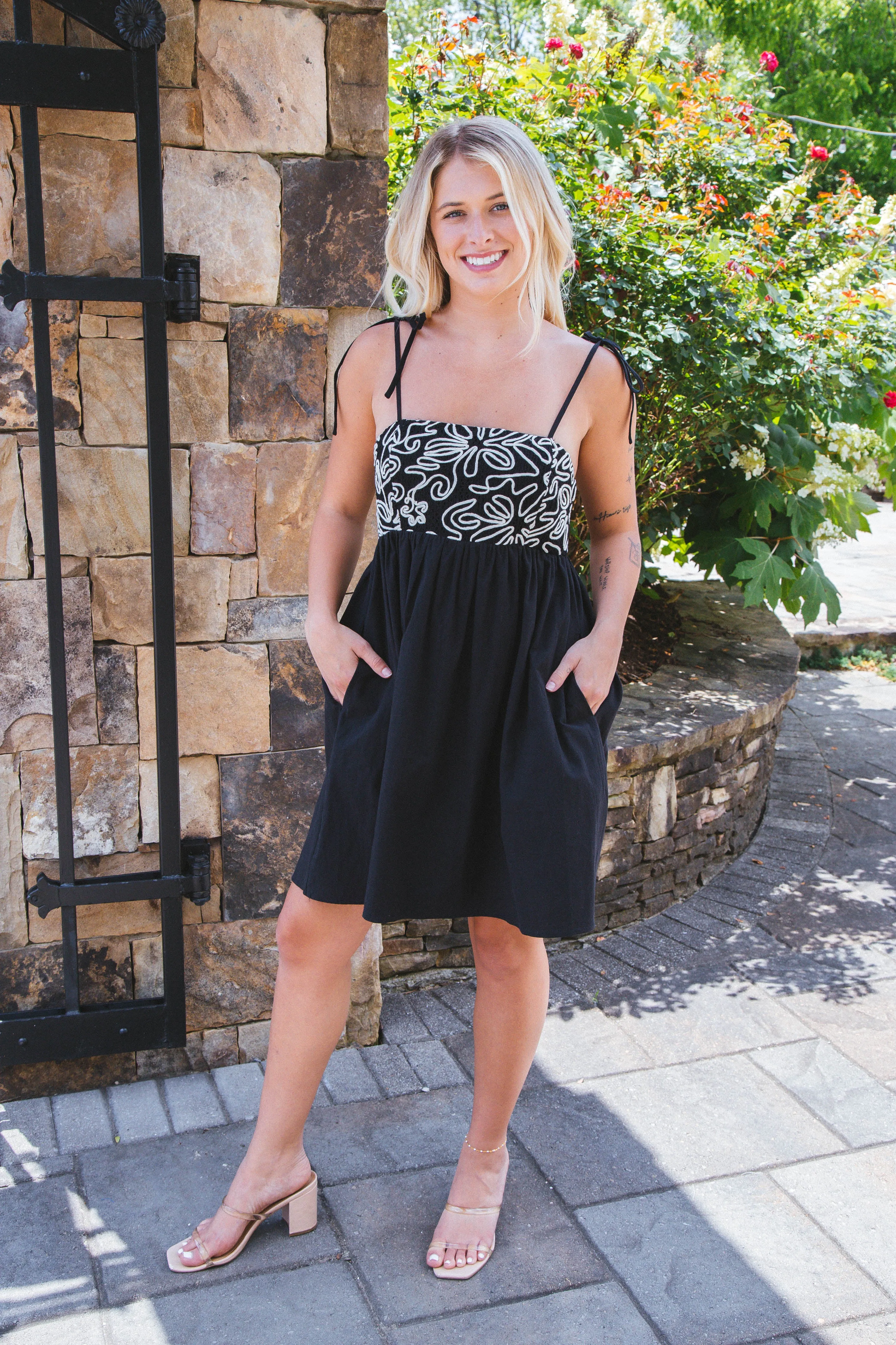 Sasha Abstract Embroidery Mini Dress, Black sold by North & Main Clothing Company product image thumbnail 3