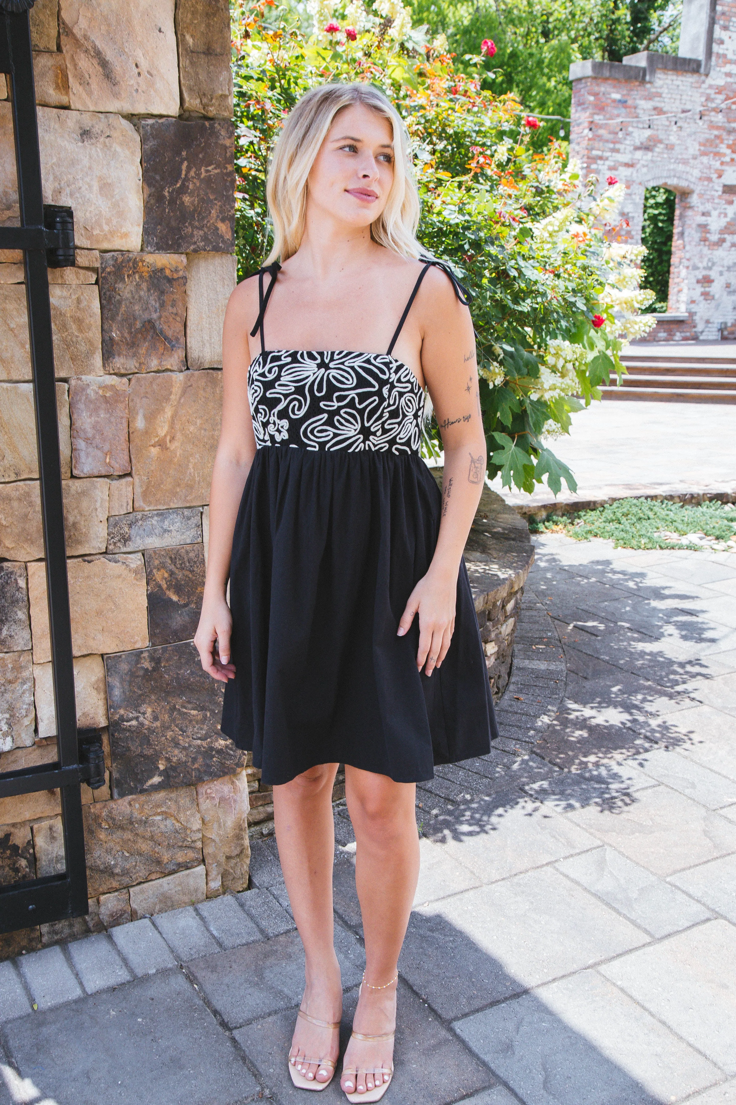 Sasha Abstract Embroidery Mini Dress, Black sold by North & Main Clothing Company product image thumbnail 2