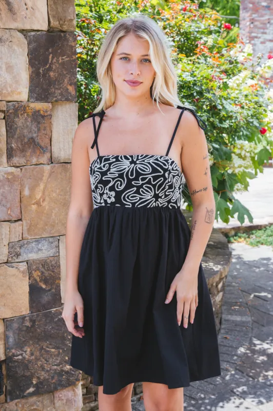 Sasha Abstract Embroidery Mini Dress, Black made by North & Main Clothing Company