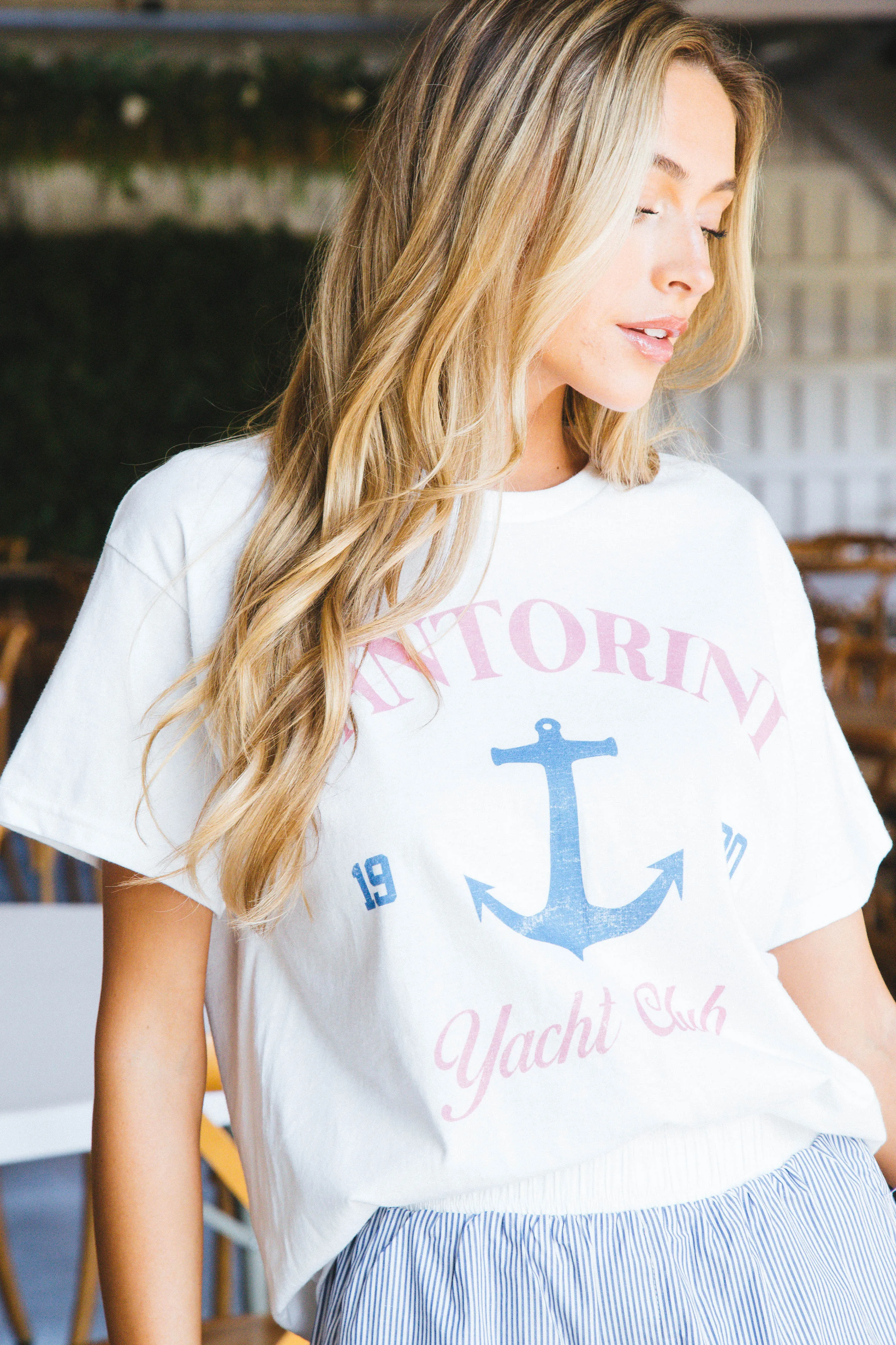 Santorini Yacht Club Oversized Graphic Tee, White sold by North & Main Clothing Company product image thumbnail 5