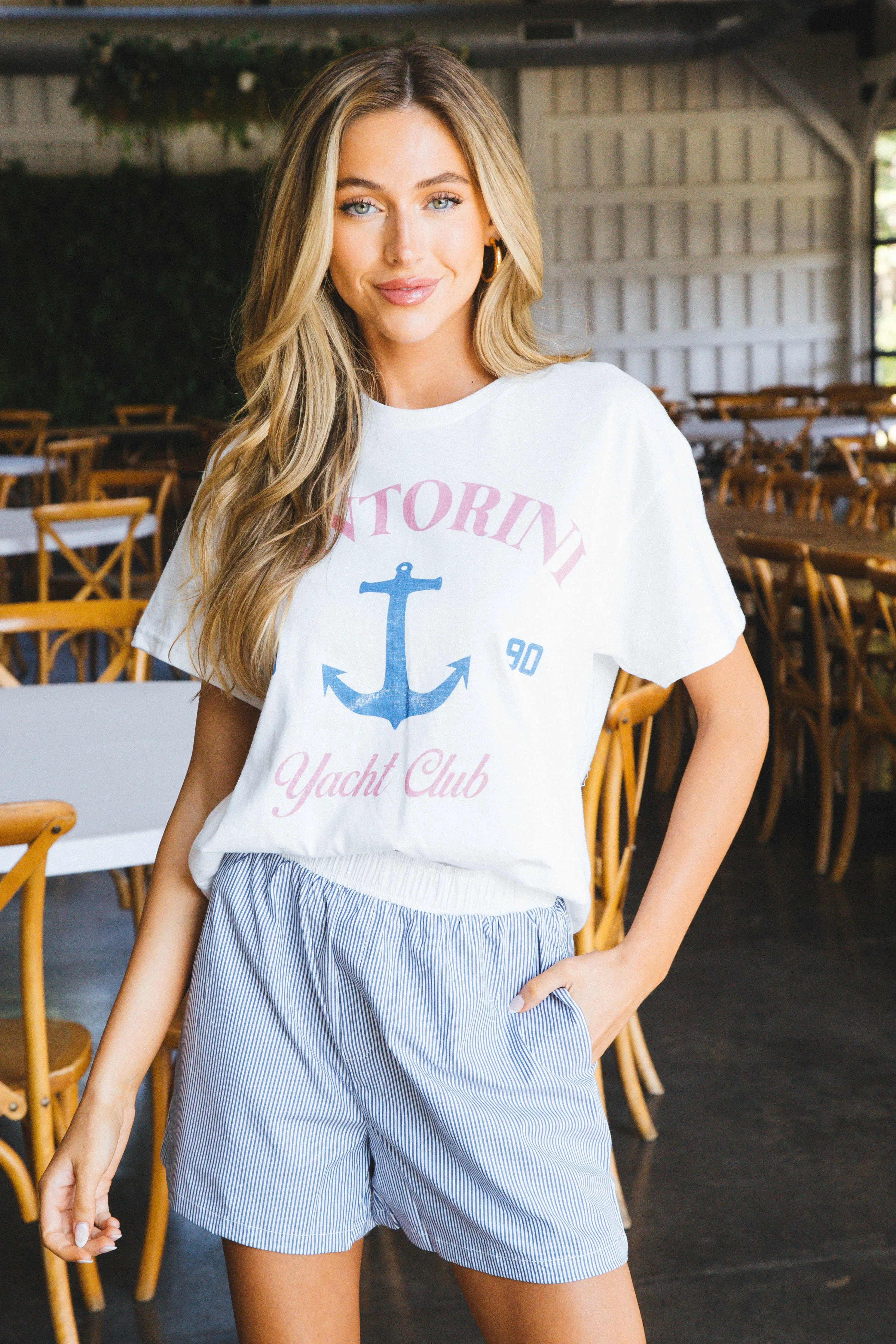 Santorini Yacht Club Oversized Graphic Tee, White sold by North & Main Clothing Company