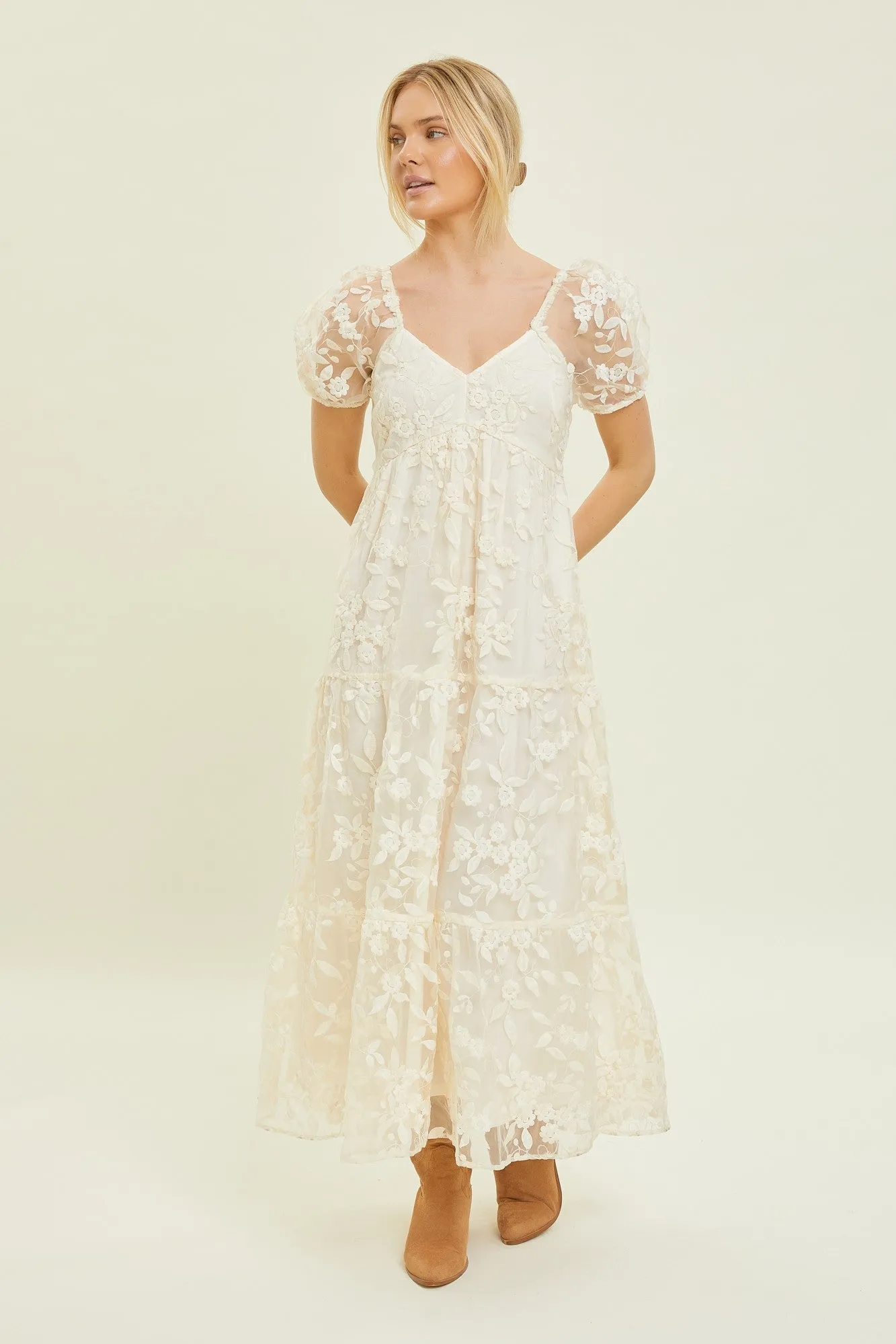 Ada Embroidered Lace Maxi Dress, Cream sold by North & Main Clothing Company product image thumbnail 3