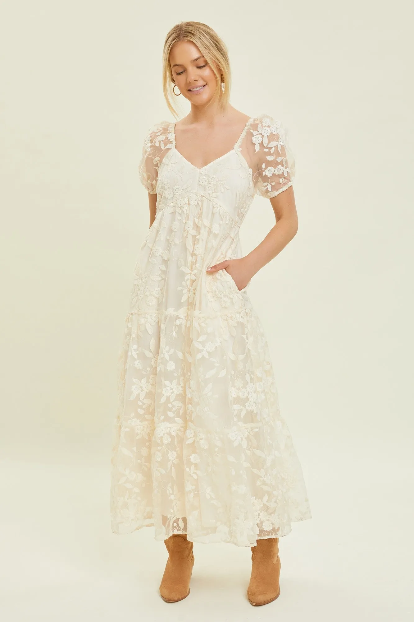Ada Embroidered Lace Maxi Dress, Cream sold by North & Main Clothing Company product image thumbnail 4