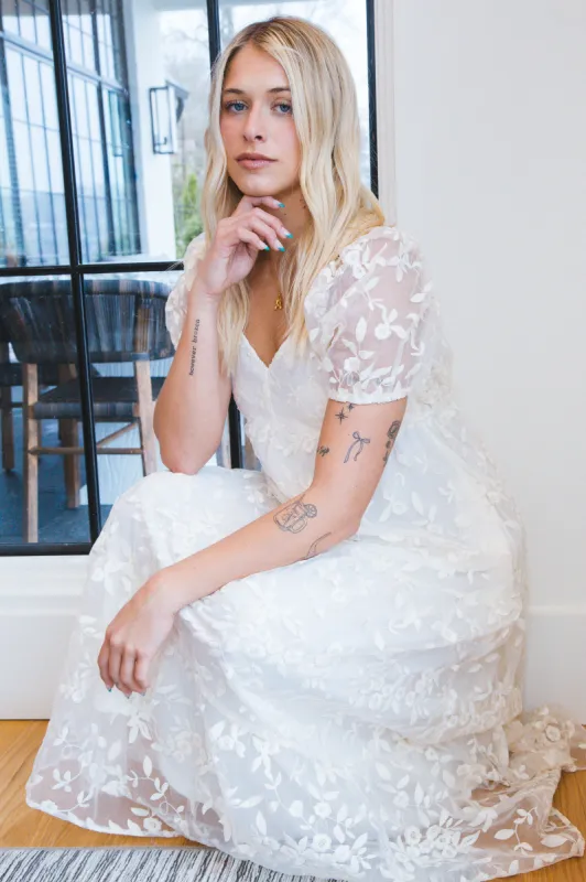 Ada Embroidered Lace Maxi Dress, Cream sold by North & Main Clothing Company