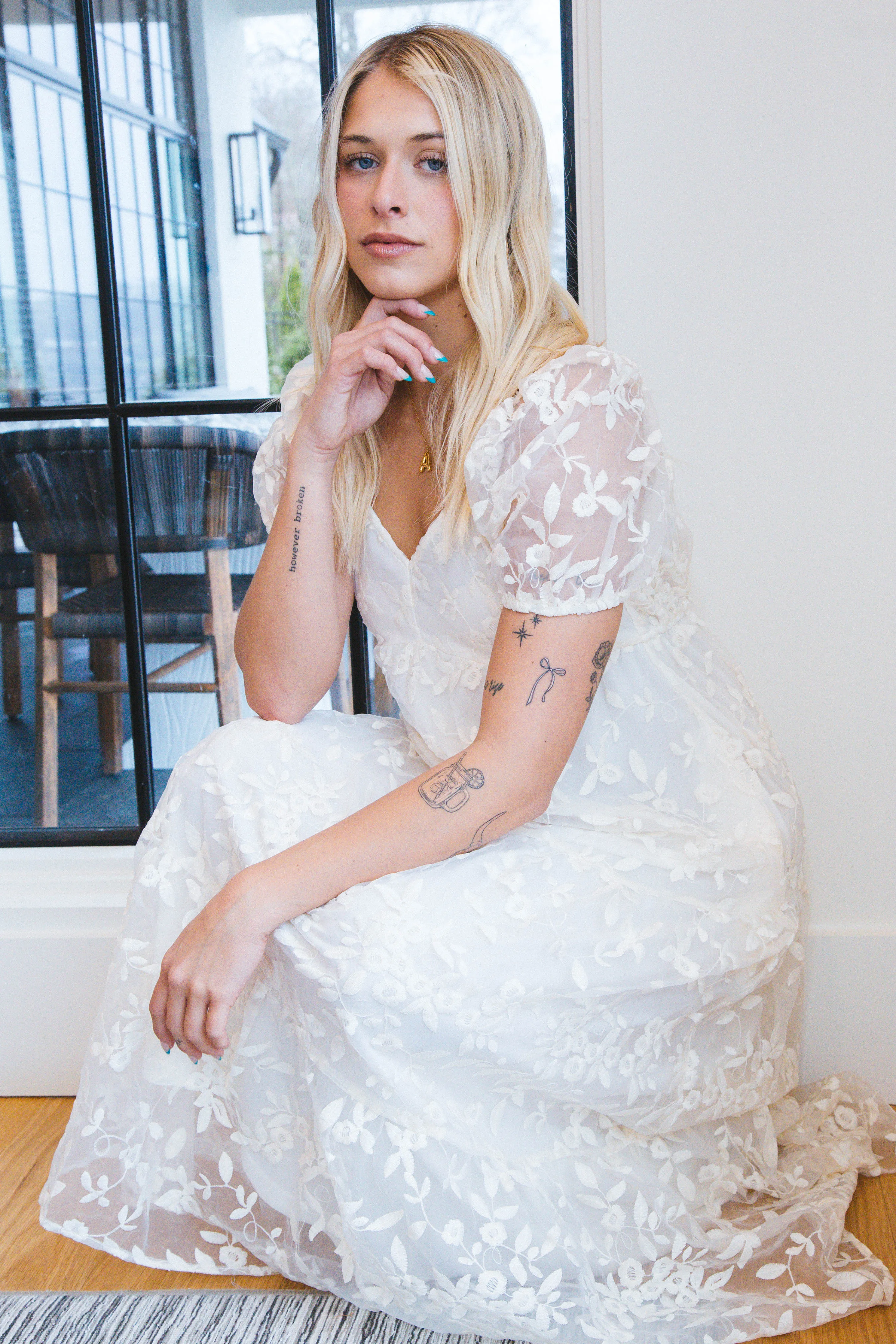 Ada Embroidered Lace Maxi Dress, Cream sold by North & Main Clothing Company