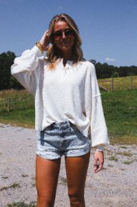 Fireside Knit Henley Top, Cream sold by North & Main Clothing Company