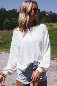 Fireside Knit Henley Top, Cream sold by North & Main Clothing Company