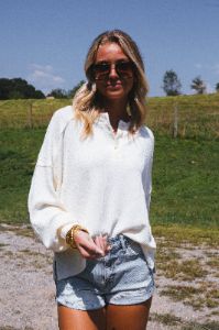 Fireside Knit Henley Top, Cream sold by North & Main Clothing Company