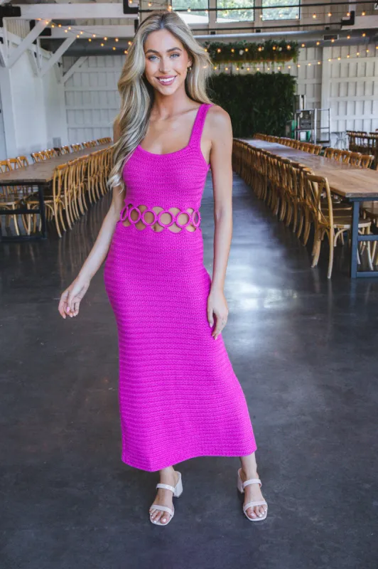 Evie Crochet Midriff Cutout Dress, Magenta sold by North & Main Clothing Company