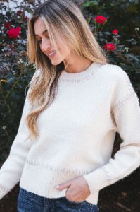 Lottie Stitch Detail Sweater, Cream Brown | RD Style sold by North & Main Clothing Company
