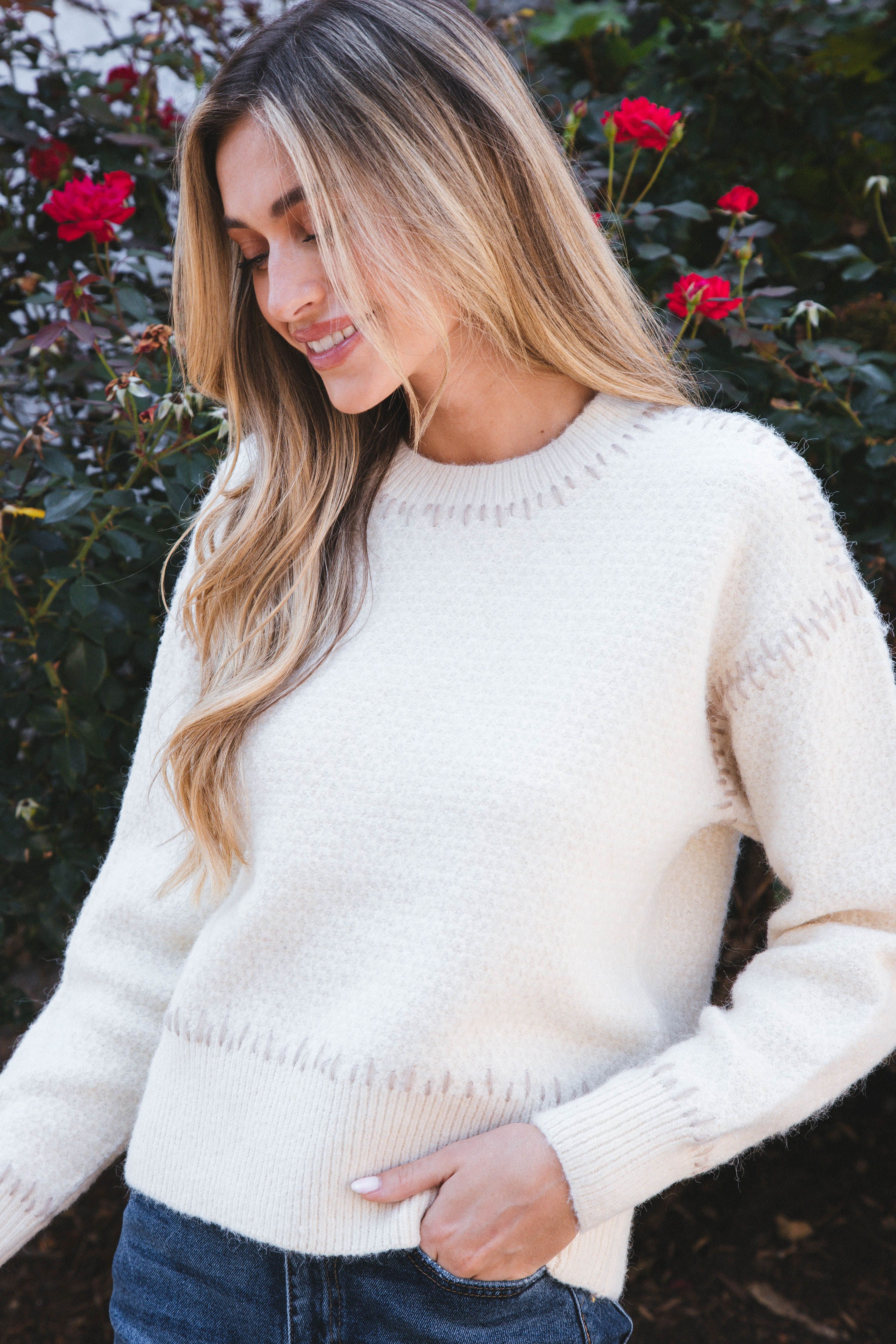 Lottie Stitch Detail Sweater, Cream Brown | RD Style sold by North & Main Clothing Company product image thumbnail 3