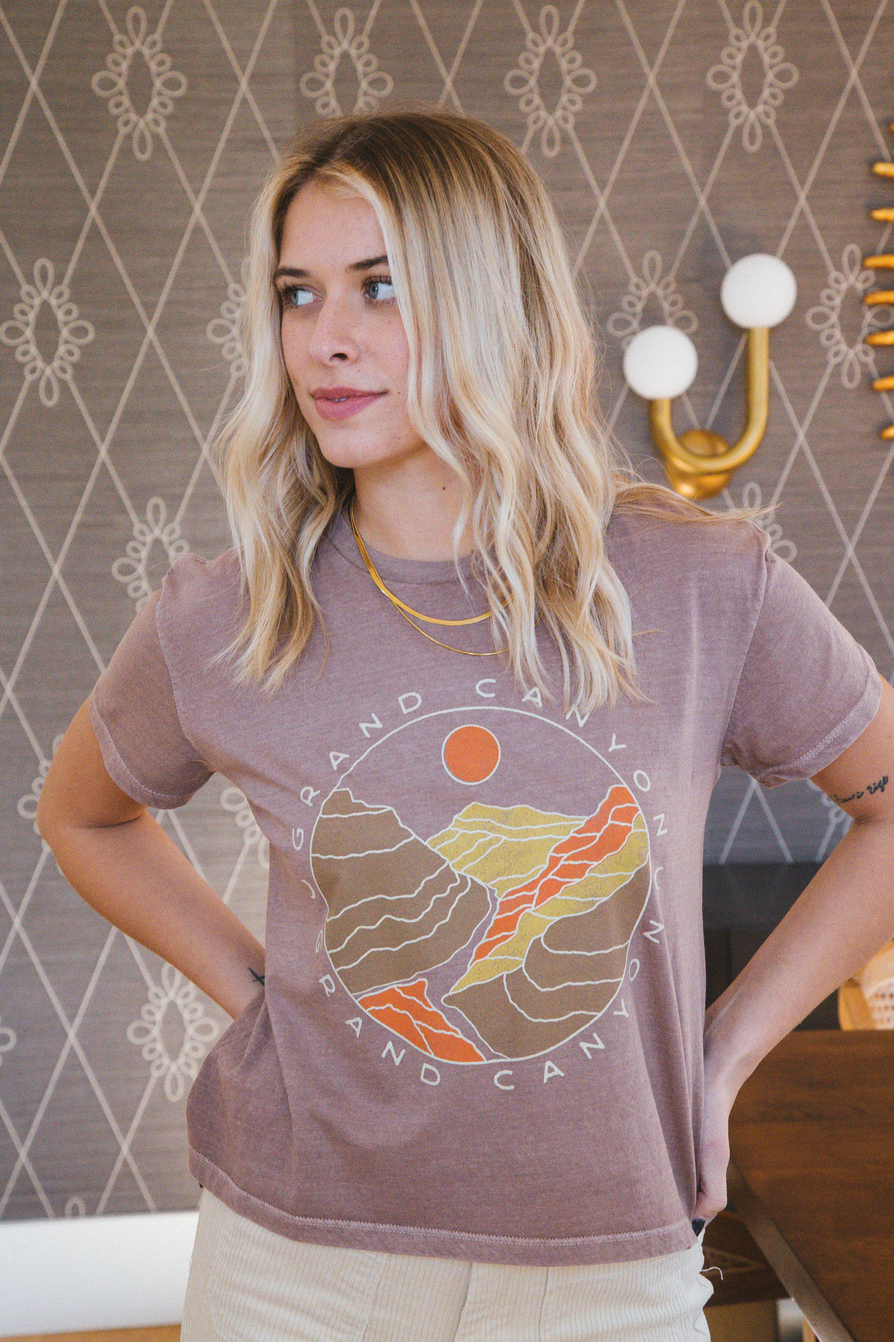 Grand Canyon Sun Cropped Tee, Mauve | Girl Dangerous sold by North & Main Clothing Company