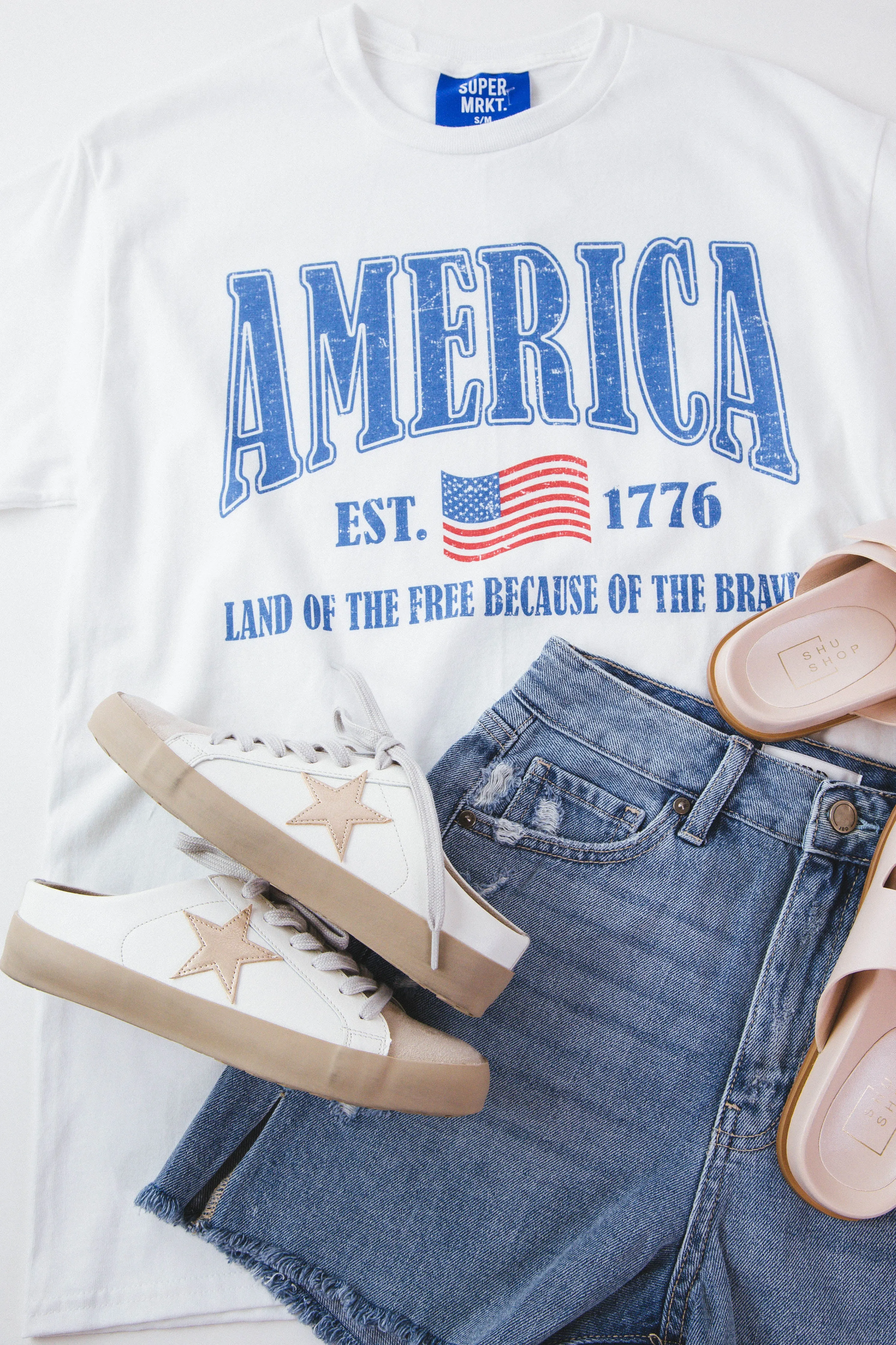 America Oversized Graphic Tee, White sold by North & Main Clothing Company