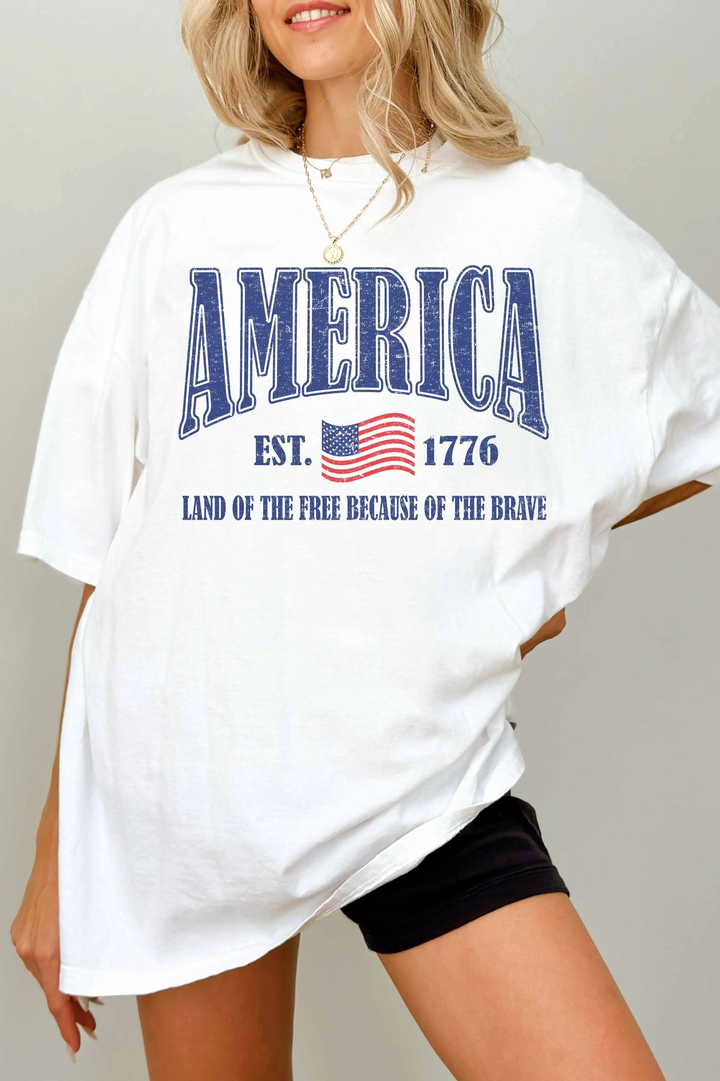 America Oversized Graphic Tee, White sold by North & Main Clothing Company product image thumbnail 3