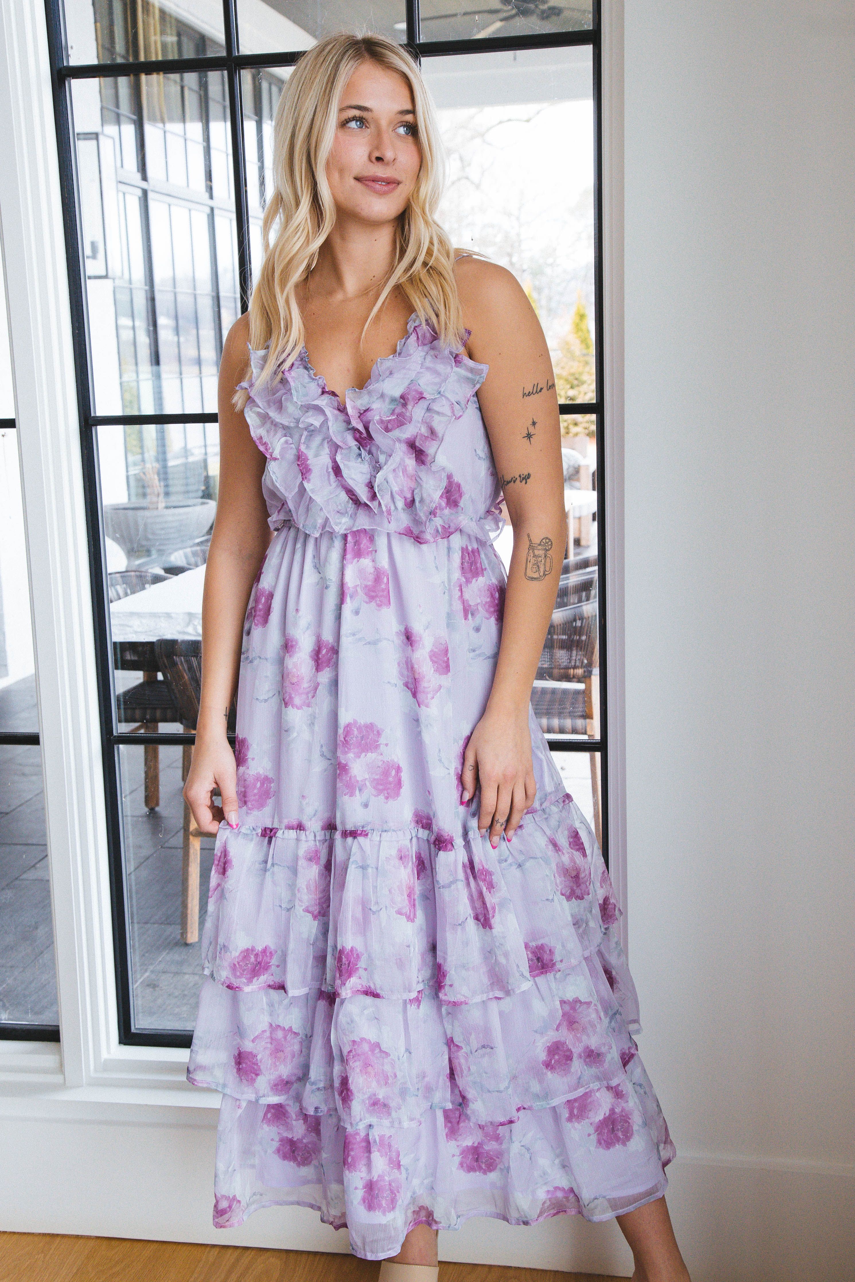 Rebekah Romantic Maxi Dress, Purple Floral sold by North & Main Clothing Company product image thumbnail 5