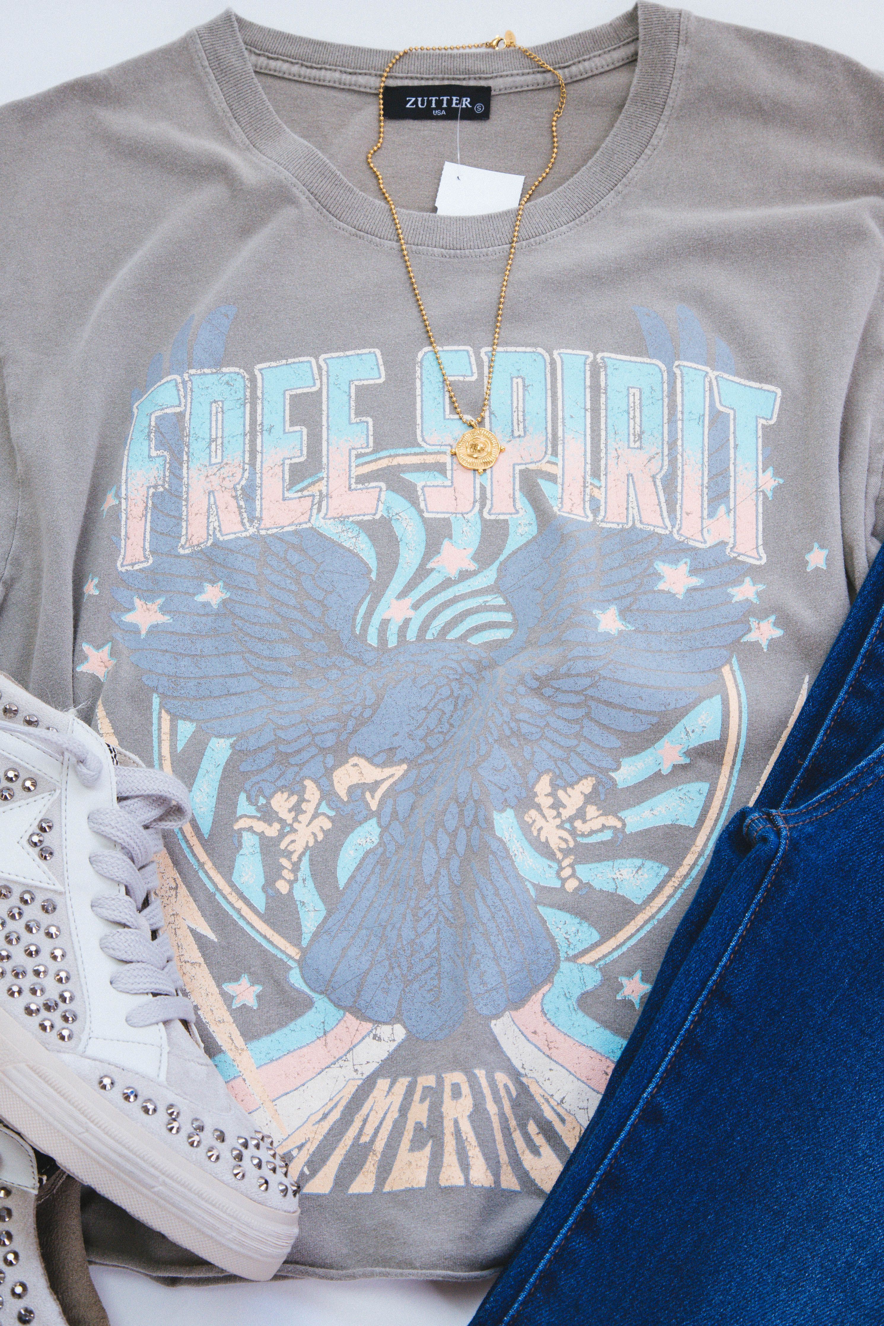 Free Spirit Cropped Graphic Tee, Mocha sold by North & Main Clothing Company product image thumbnail 2