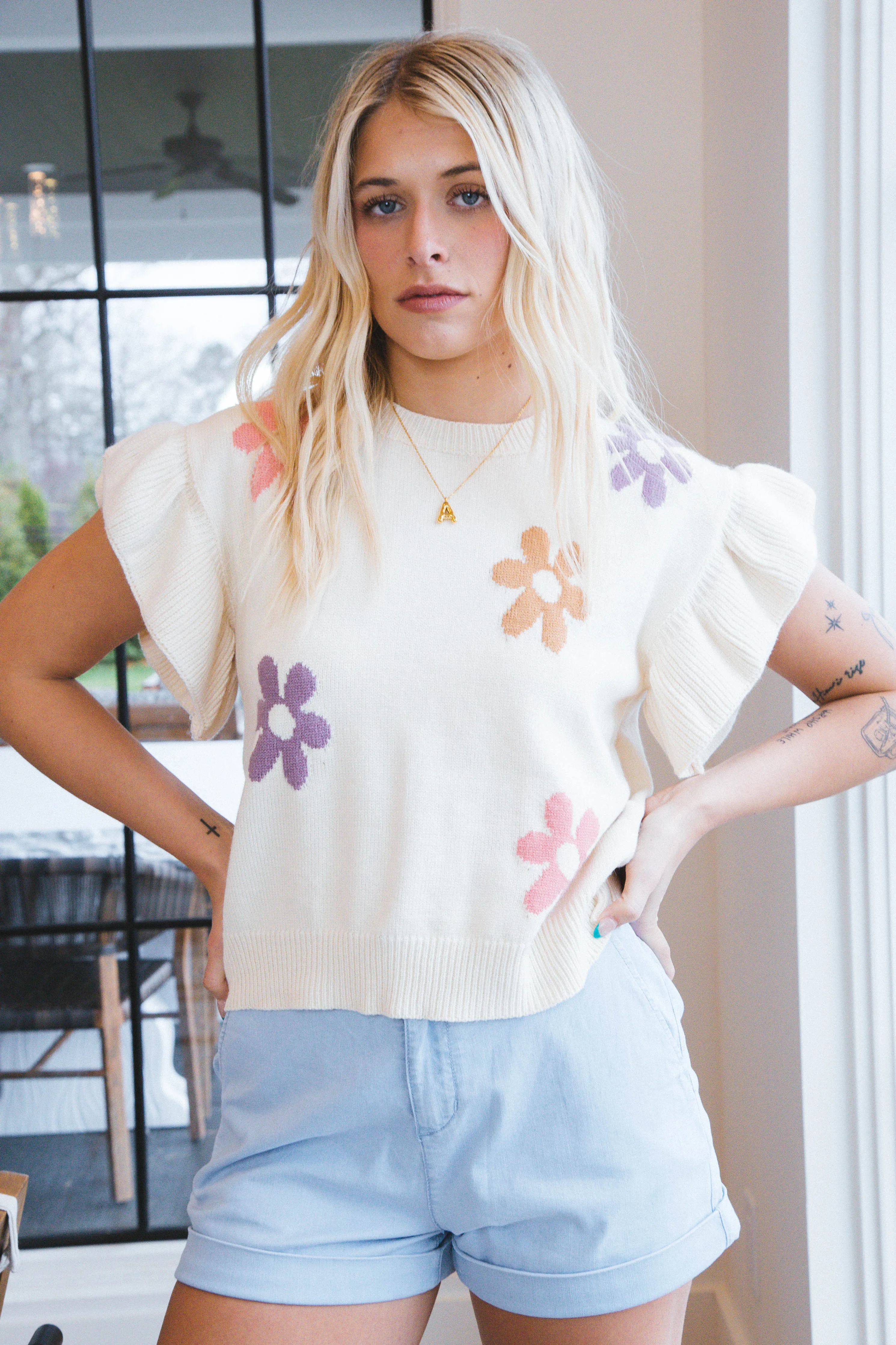 Anastasia Ruffle Sleeve Knit Top, Cream Multi sold by North & Main Clothing Company product image thumbnail 4