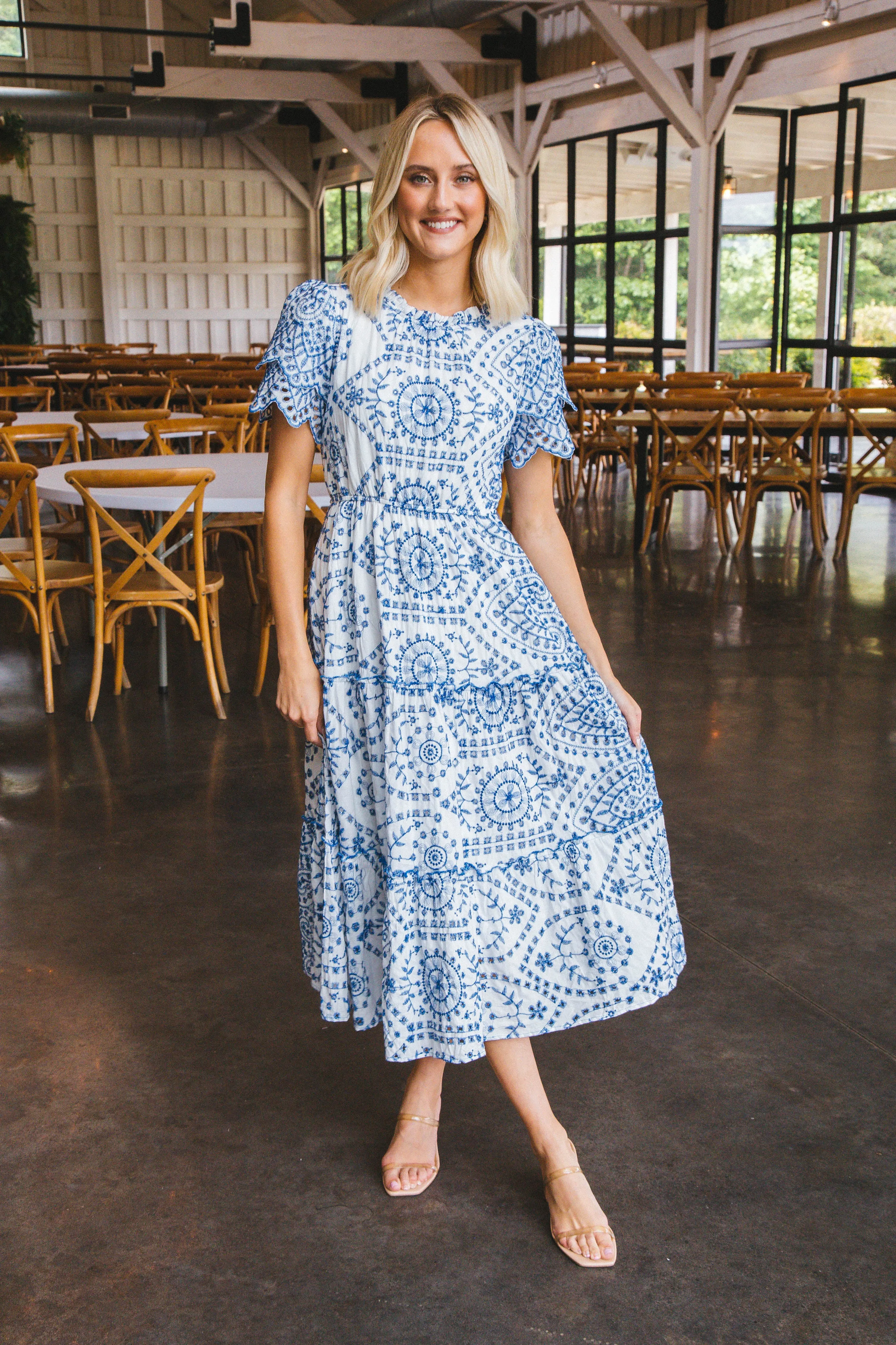 Stella Eyelet Lace Midi Dress, Blue sold by North & Main Clothing Company
