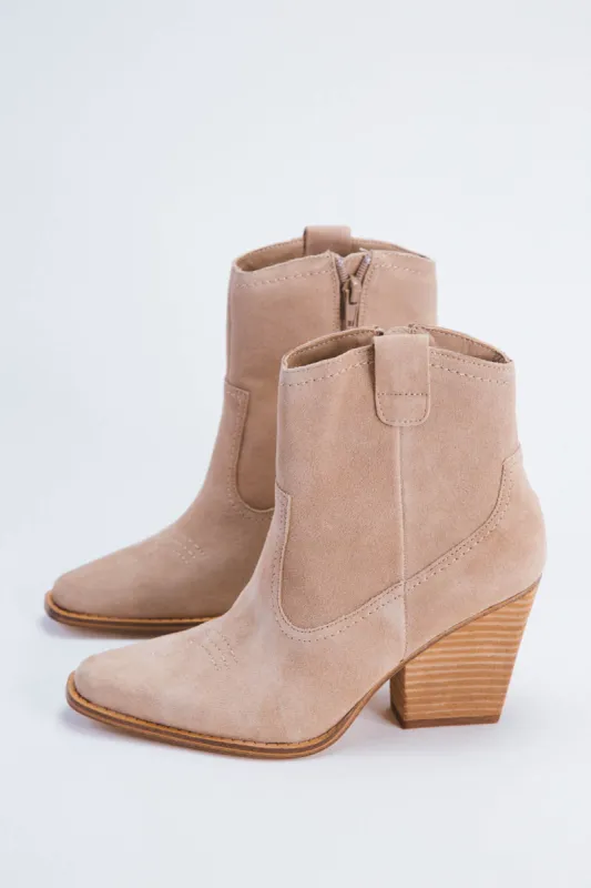 Corinna Suede Western Booties, Natural | Chinese Laundry sold by North & Main Clothing Company