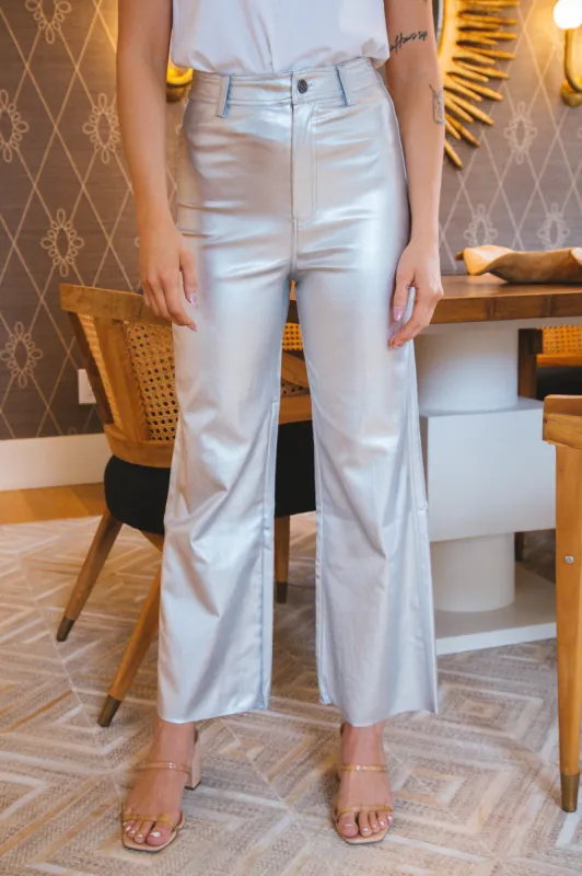 Aria High Rise Wide Leg Pants, Metallic Silver sold by North & Main Clothing Company