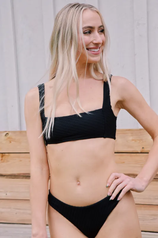 Lotta Textured Bikini Bottom, Black sold by North & Main Clothing Company