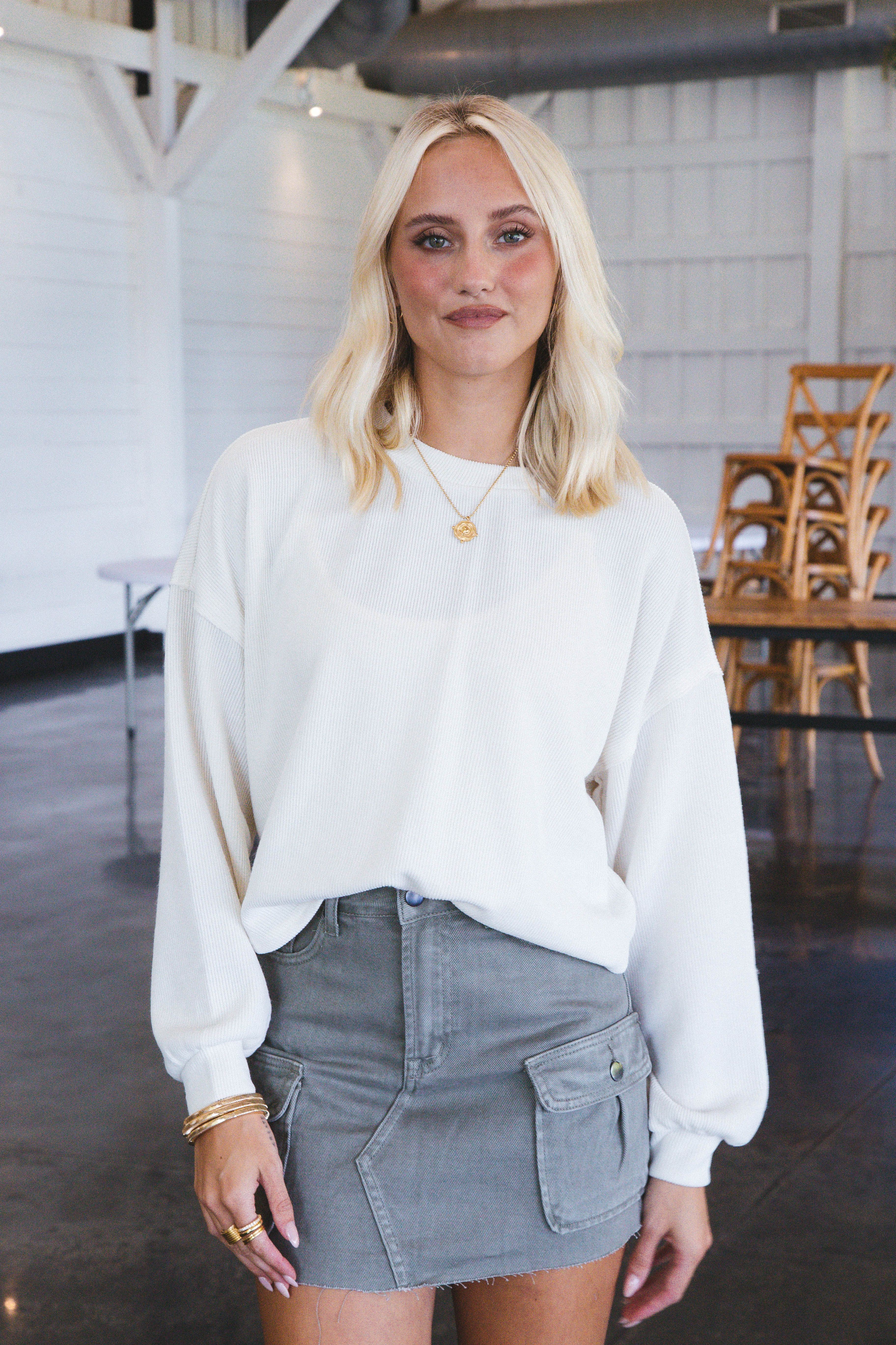 Dreamy Ruched Knit Top, Ivory sold by North & Main Clothing Company product image thumbnail 3