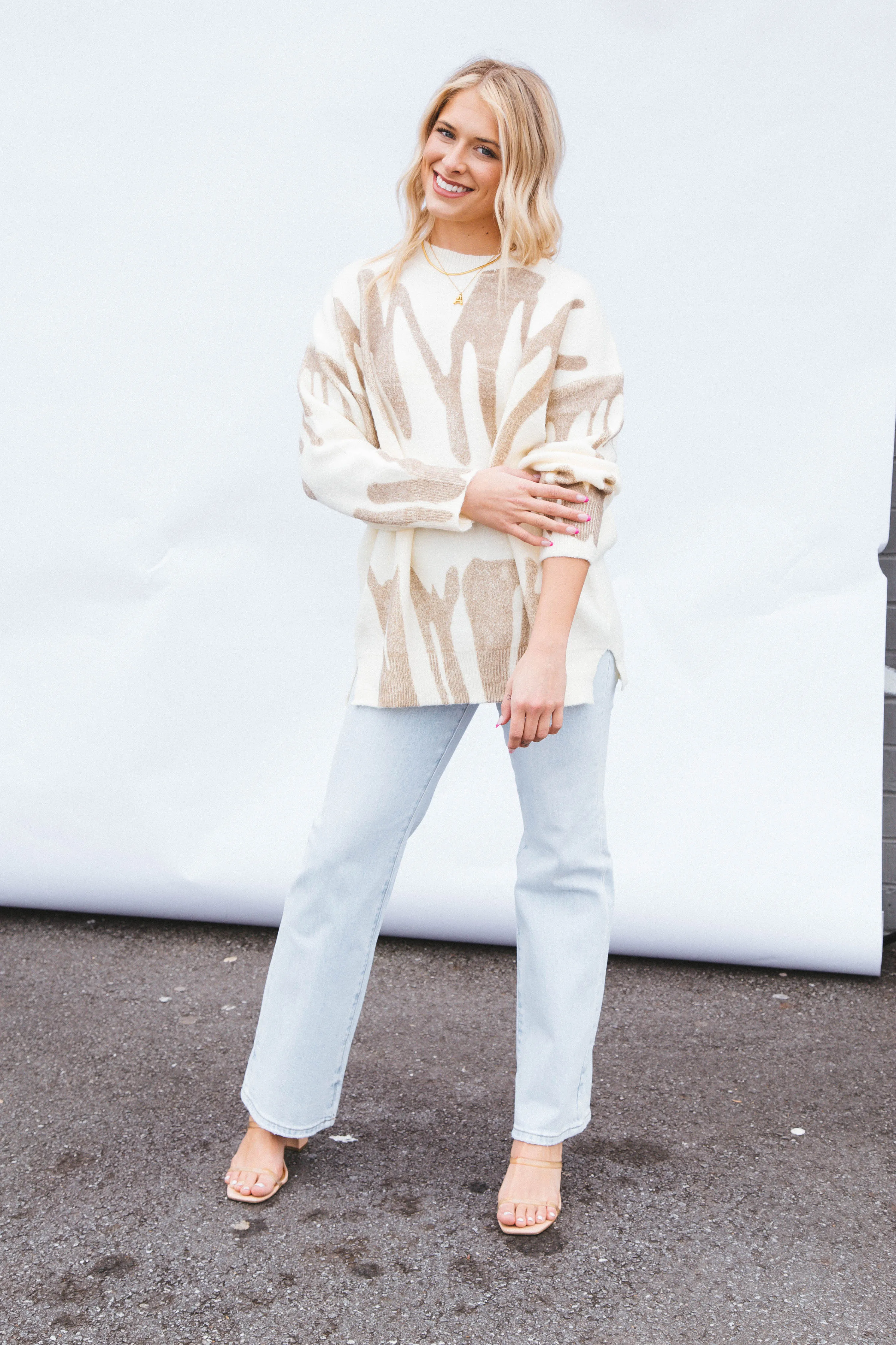 Nala Crew Neck Printed Sweater, Ivory Mocha sold by North & Main Clothing Company product image thumbnail 5