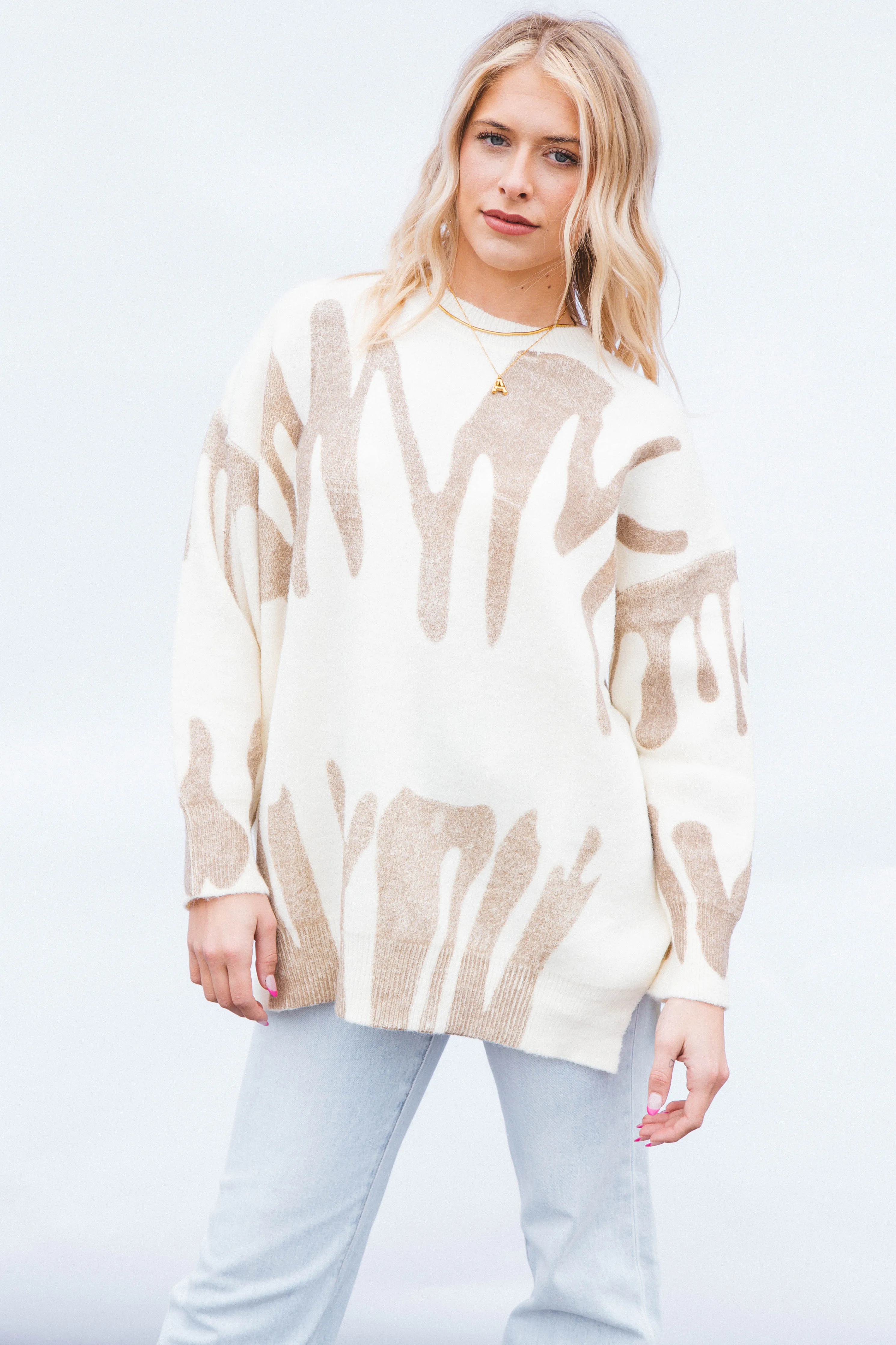 Nala Crew Neck Printed Sweater, Ivory Mocha sold by North & Main Clothing Company product image thumbnail 3