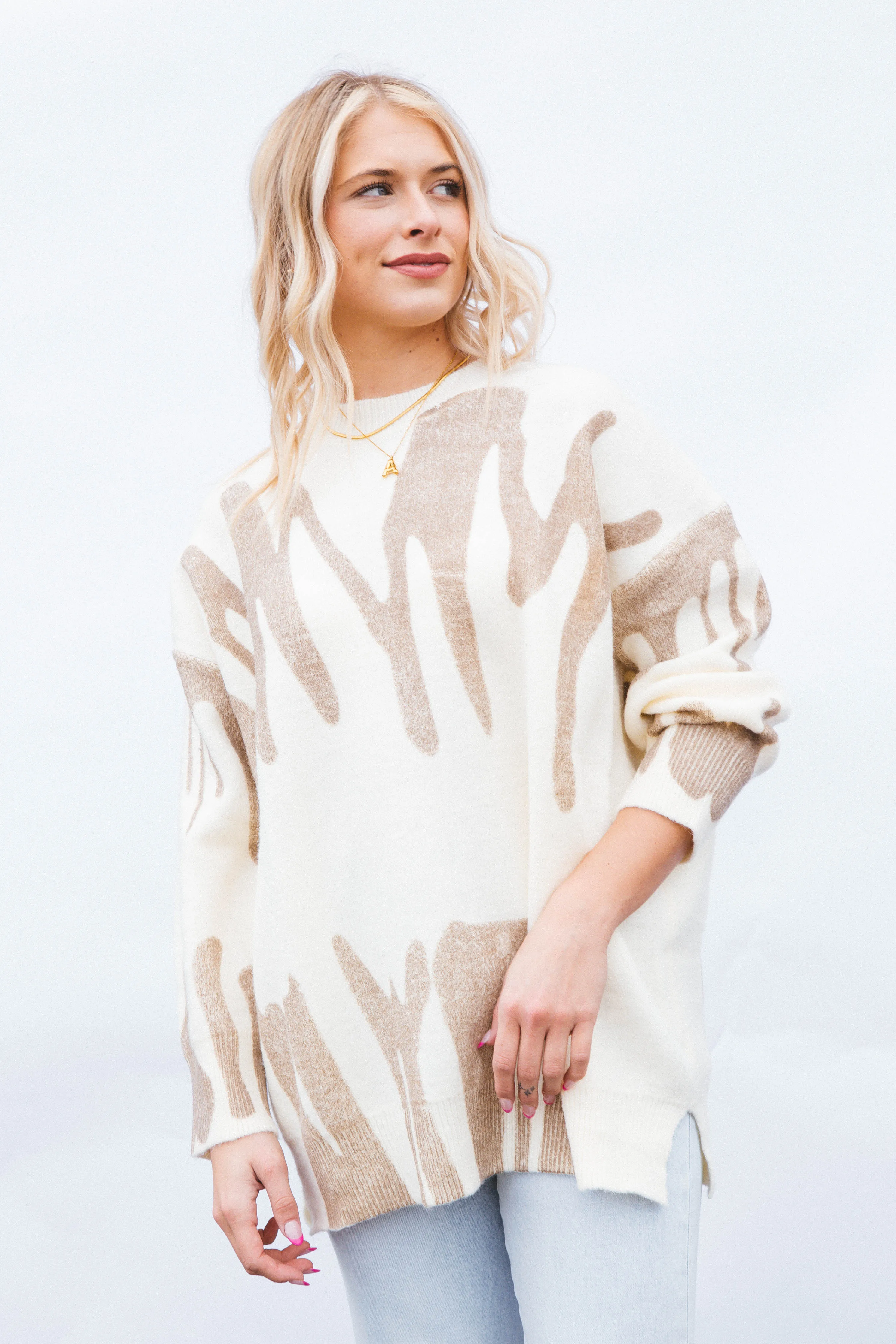 Nala Crew Neck Printed Sweater, Ivory Mocha sold by North & Main Clothing Company product image thumbnail 2
