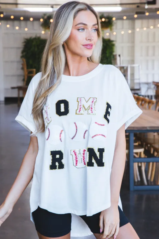 Sequin Homerun Graphic Tee, White/Black made by BiBi