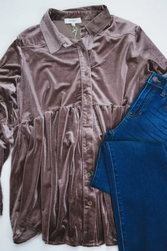Vale Velvet Babydoll Shirt, Almond | Plus Size sold by North & Main Clothing Company
