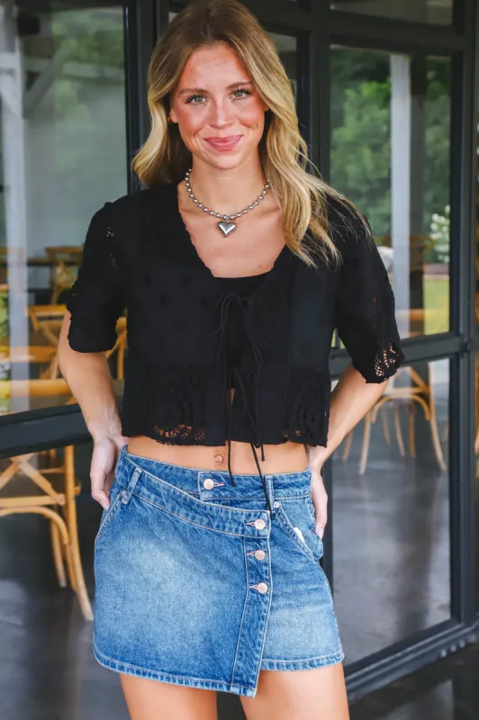 Keepsake Tie Front Top, Black | Sadie & Sage sold by North & Main Clothing Company