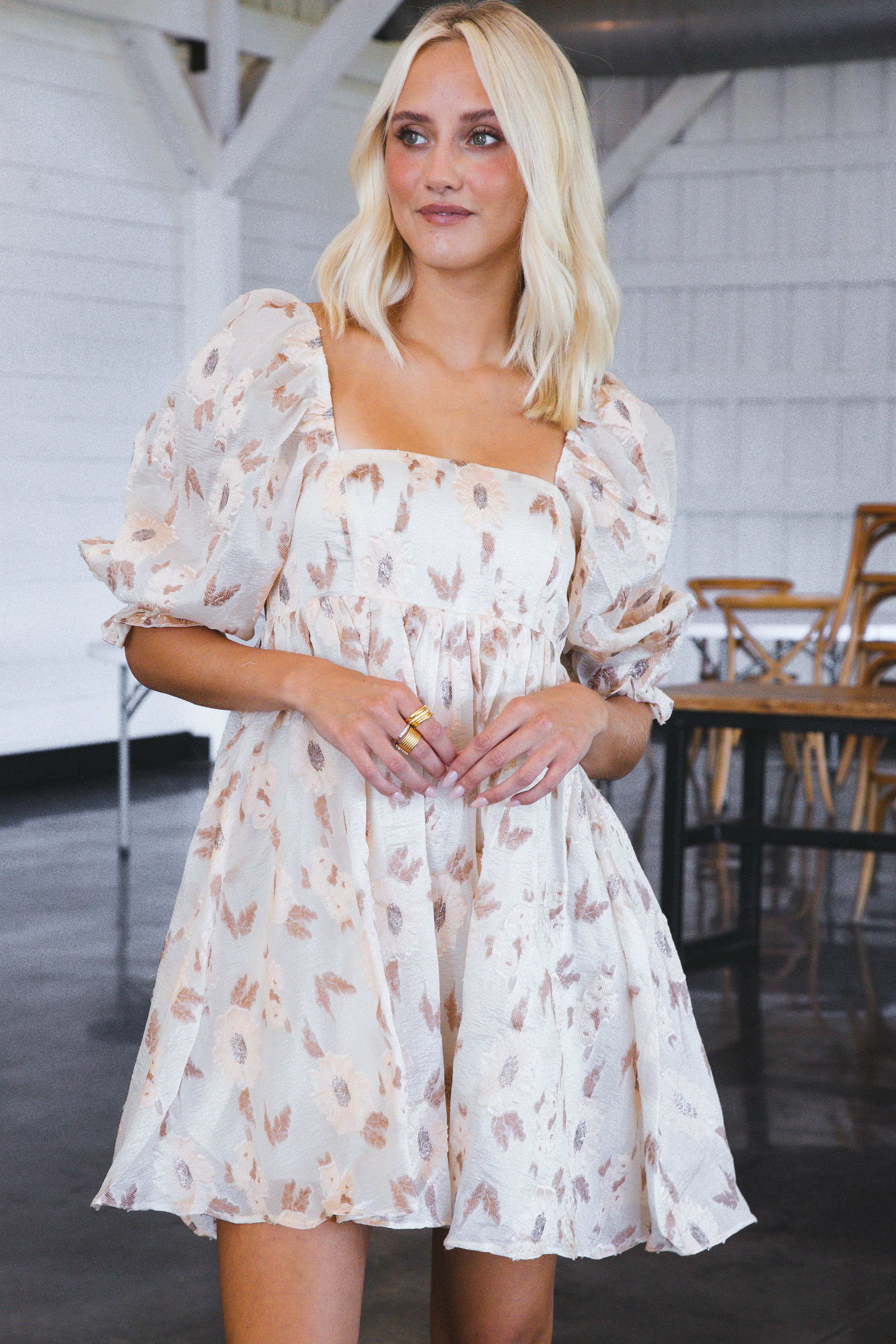 Lost In Love Babydoll Dress, Beige/Cream Multi sold by North & Main Clothing Company