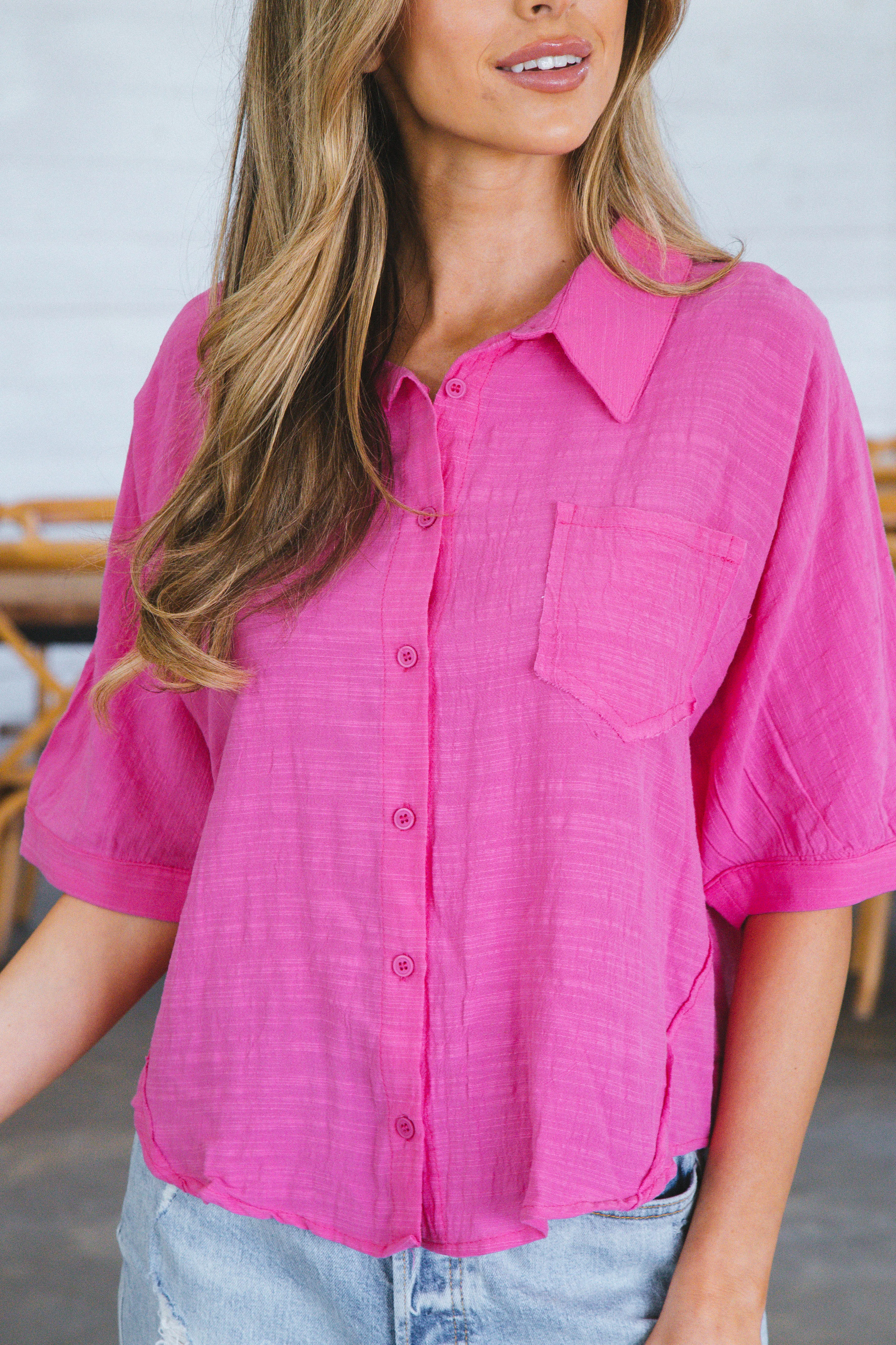 Happy Half Sleeved Woven Blouse, Pink sold by North & Main Clothing Company product image thumbnail 2
