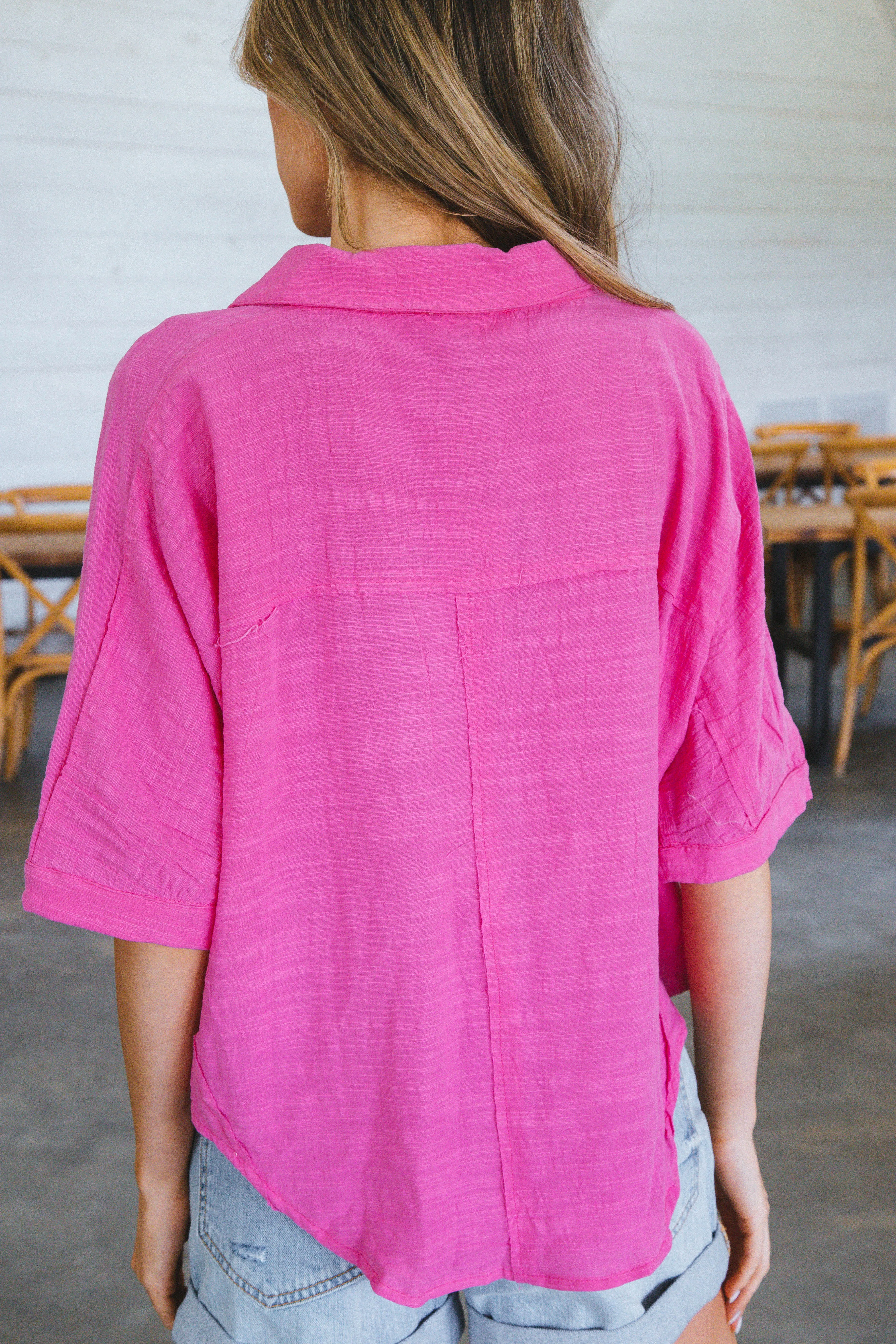 Happy Half Sleeved Woven Blouse, Pink sold by North & Main Clothing Company product image thumbnail 4