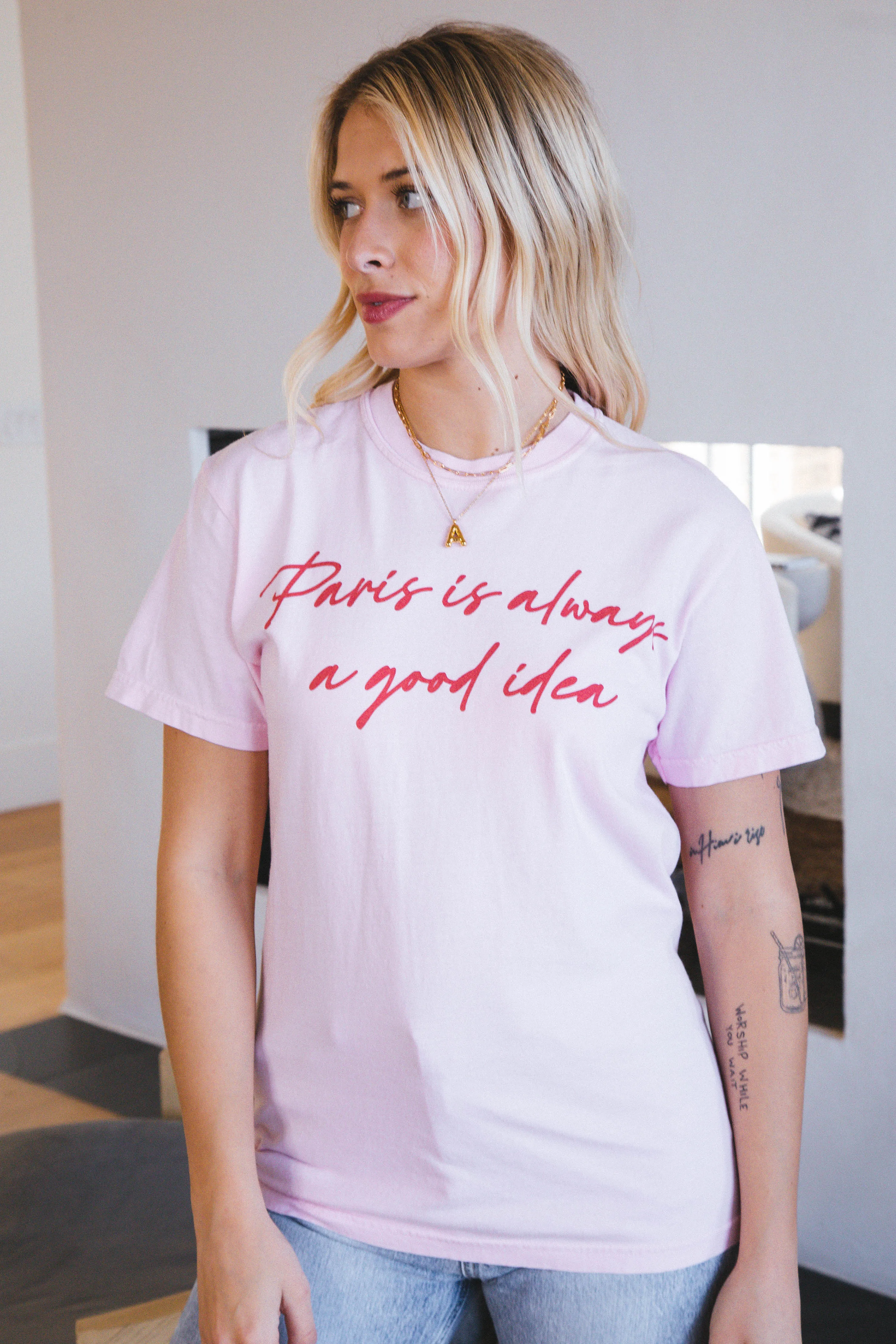 Paris is Always a Good Idea Graphic Tee, Pink sold by North & Main Clothing Company product image thumbnail 5
