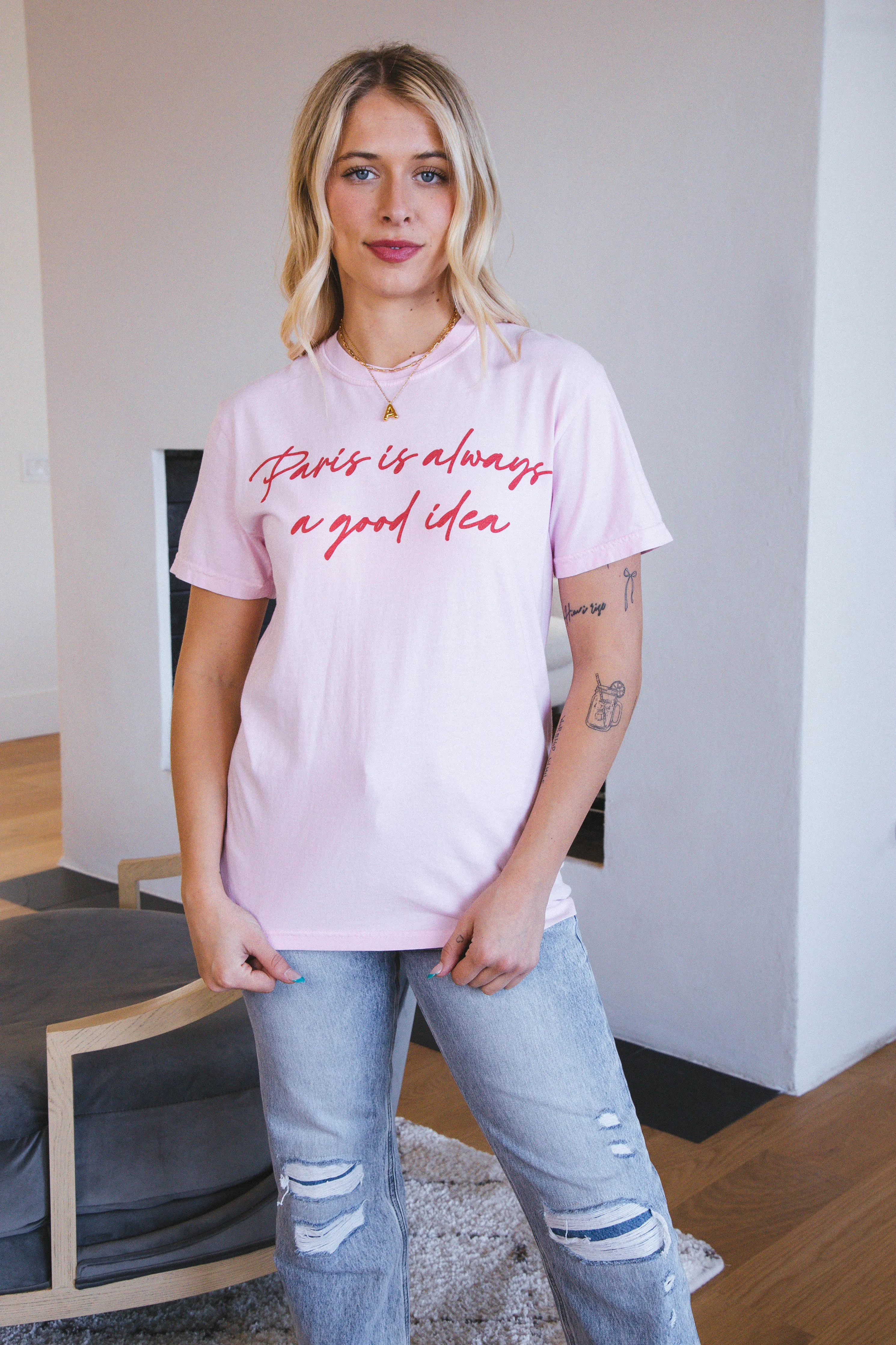 Paris is Always a Good Idea Graphic Tee, Pink sold by North & Main Clothing Company product image thumbnail 4