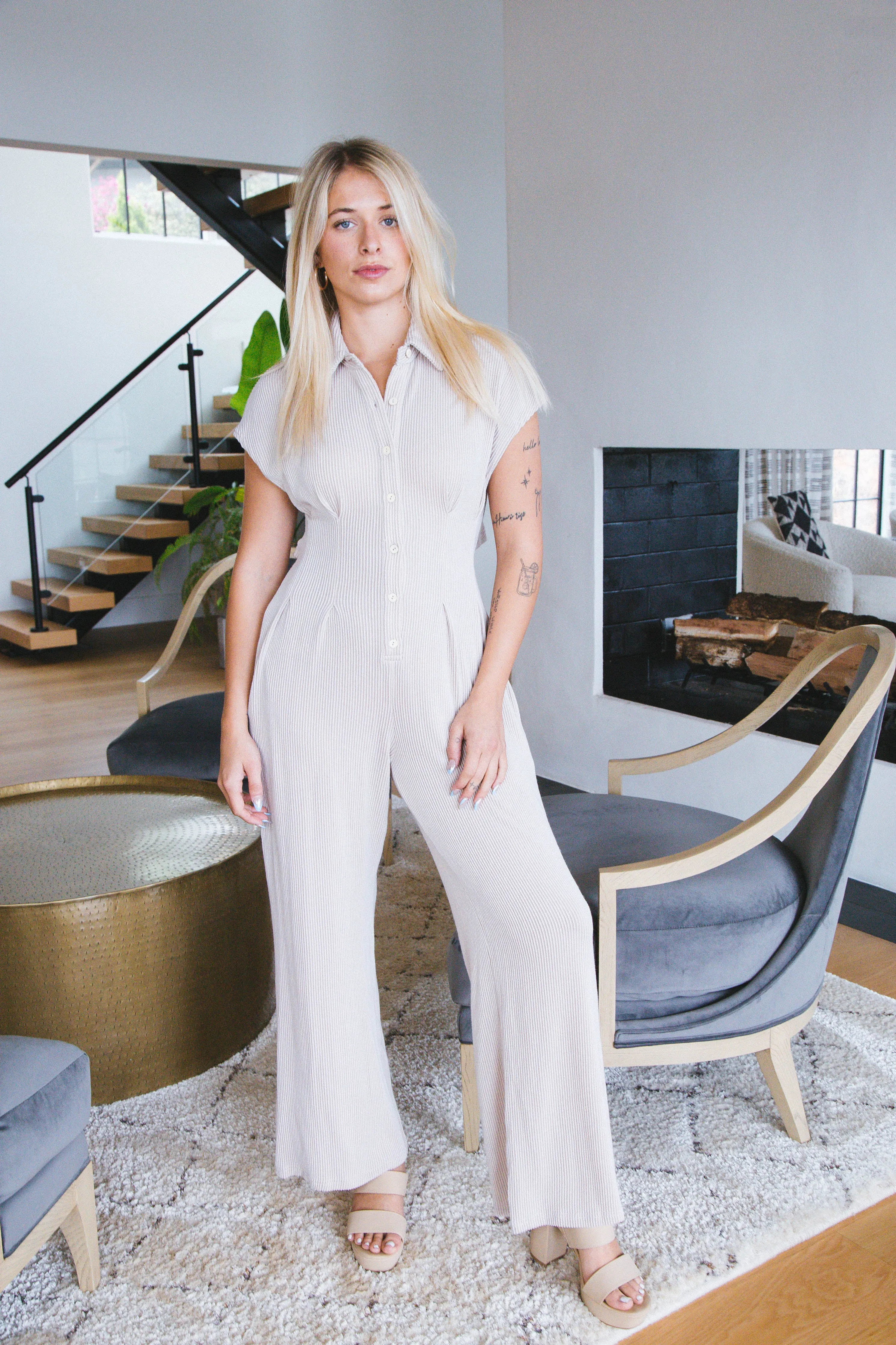 June Ribbed Jumpsuit, Taupe sold by North & Main Clothing Company