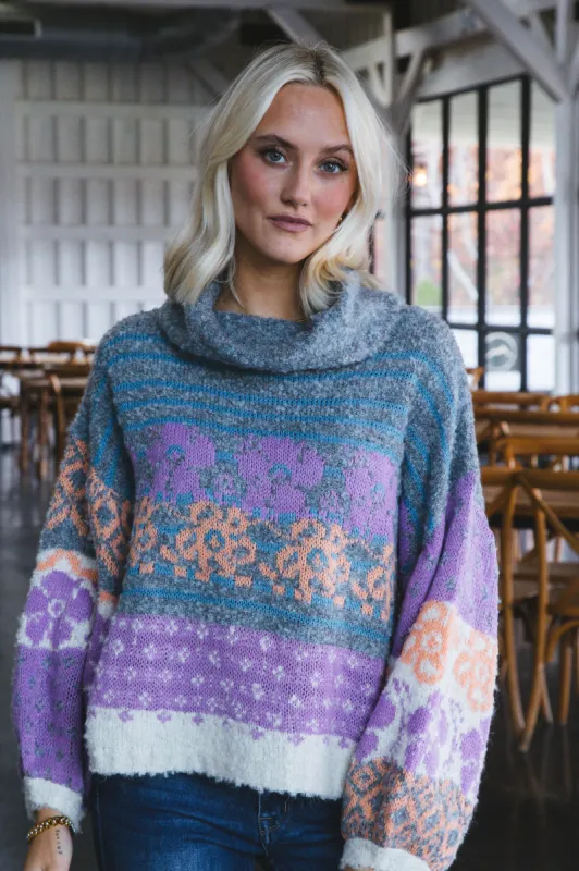 Shenzi Fuzzy Turtleneck Sweater, Lavender Multi sold by North & Main Clothing Company