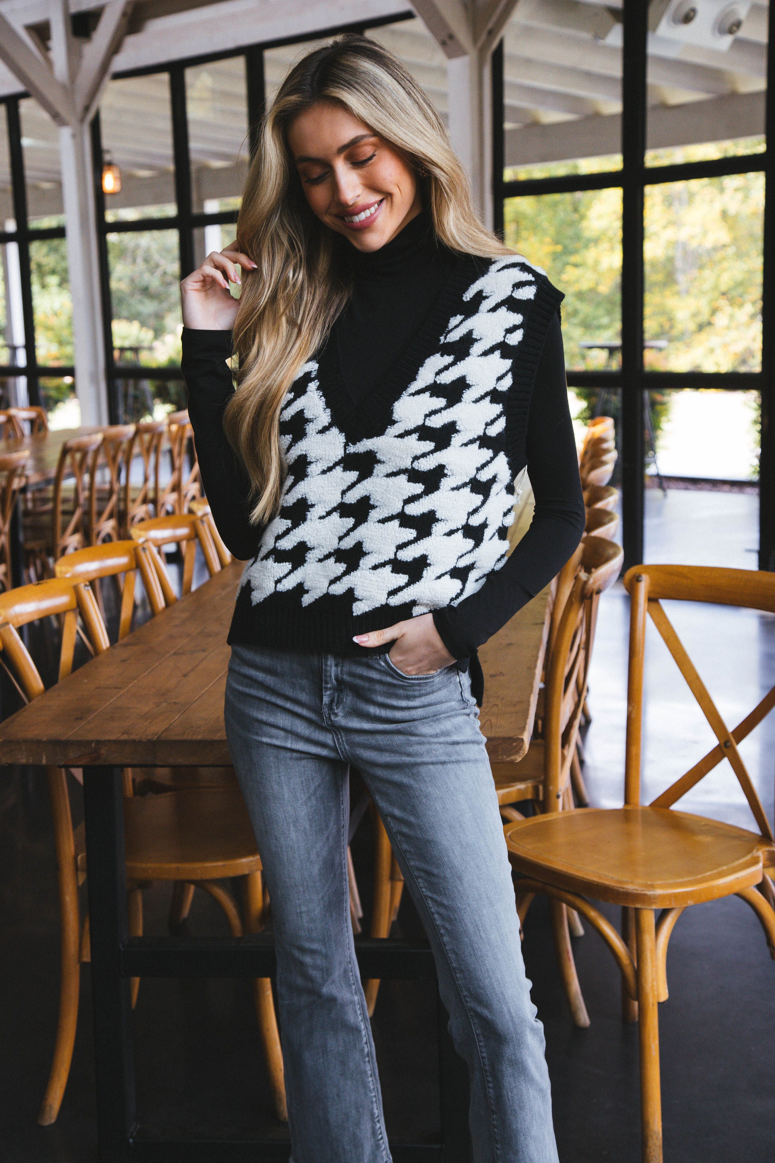 Karina Houndstooth Vest, Black/White sold by North & Main Clothing Company product image thumbnail 3